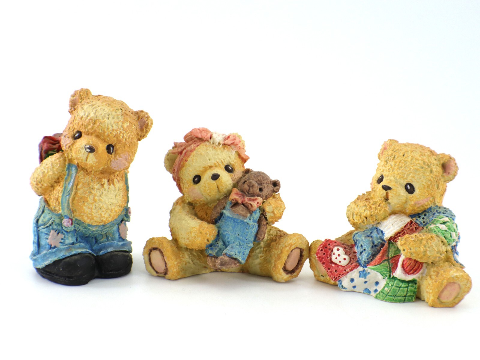 Miniature BEAR FIGURINES Set of 3 Boy & Girl Resin
