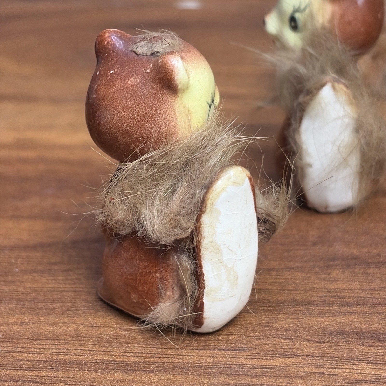 Napco Japan Ceramic Figurines Squirrel With 4 Babies Furry Tails