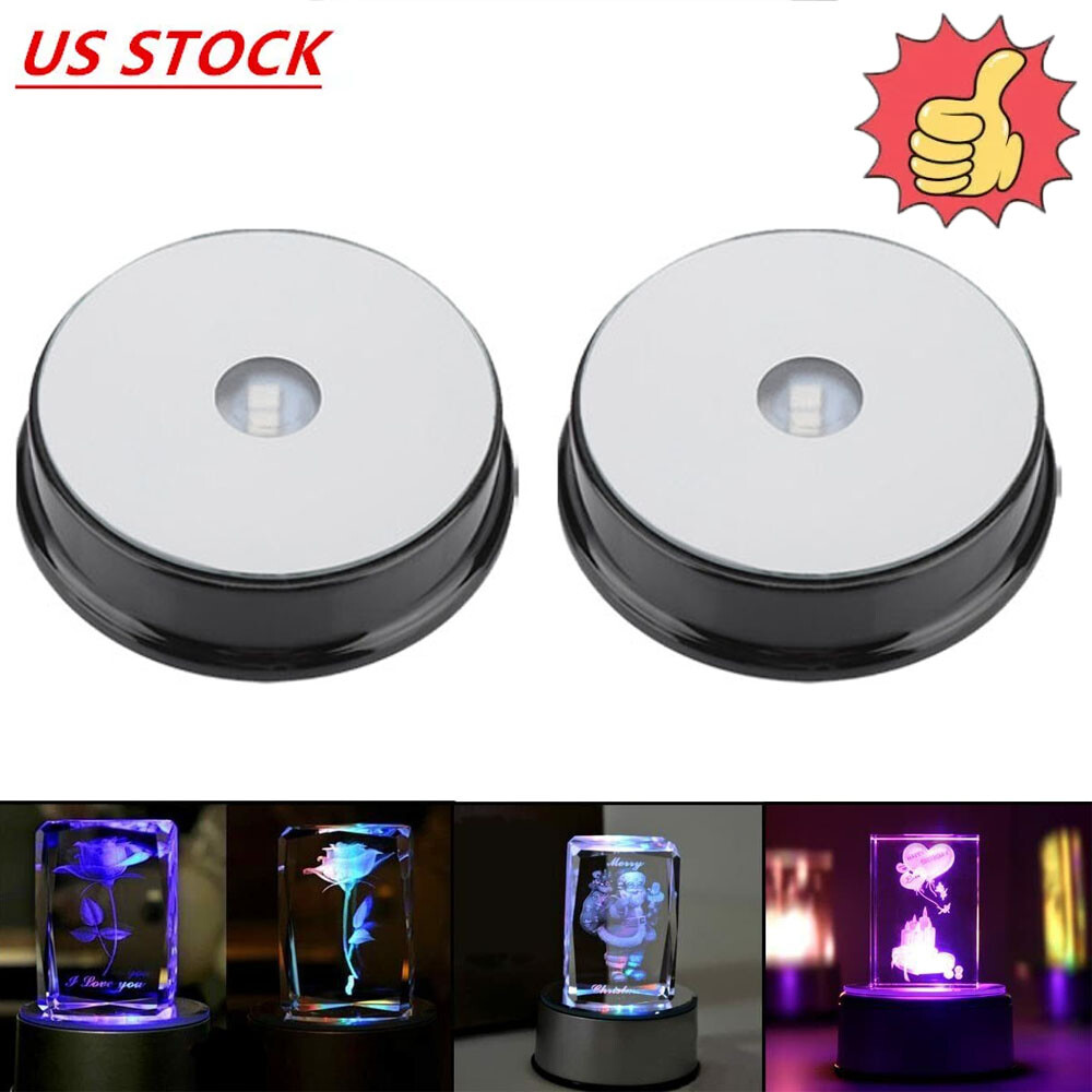 2PCS LED Light Color Changing Glass Crystal Display Base Stand Decoration Art US