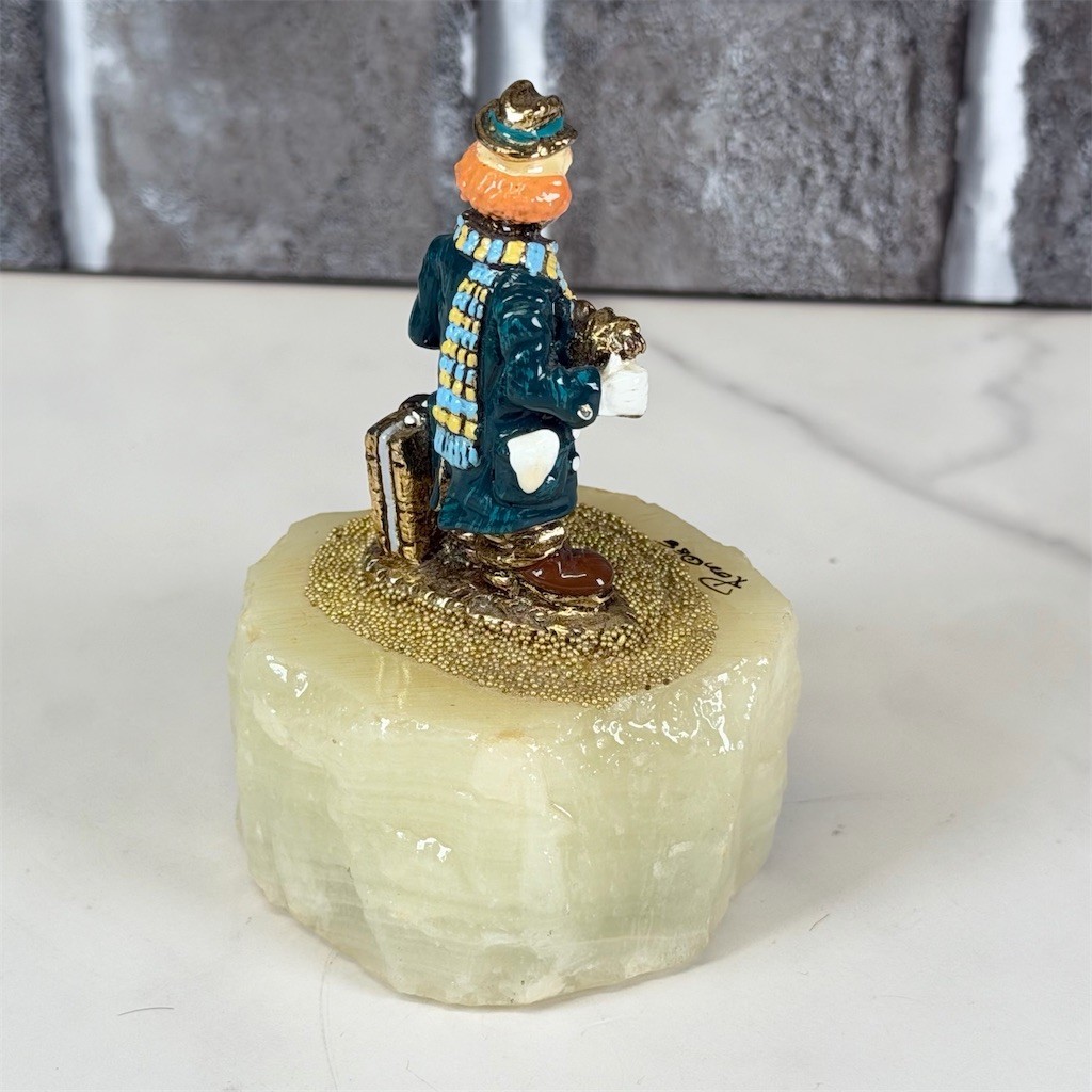 Ron Lee Signed Clown Figurine Anywhere Hitchhiker w/ Suitcase Stone Base