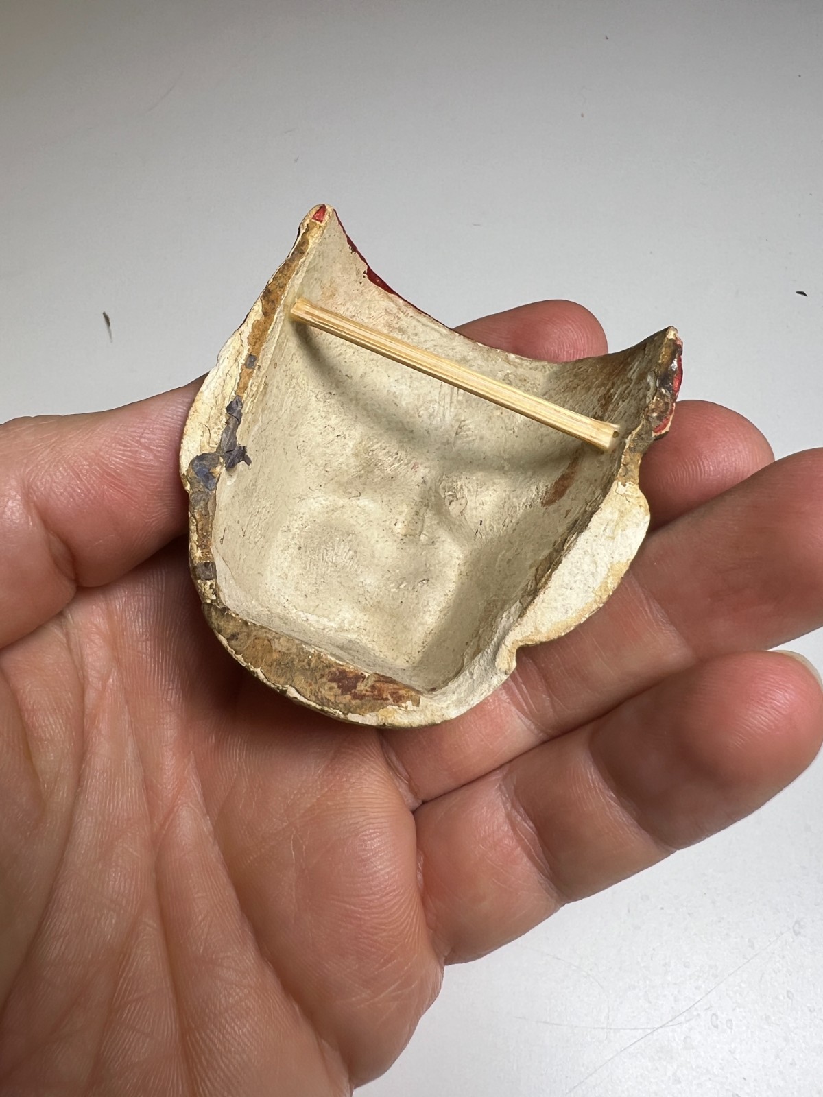Antique Miniature Composition Mask c1900 Polychrome Cross Eyed Folk Art Carnival