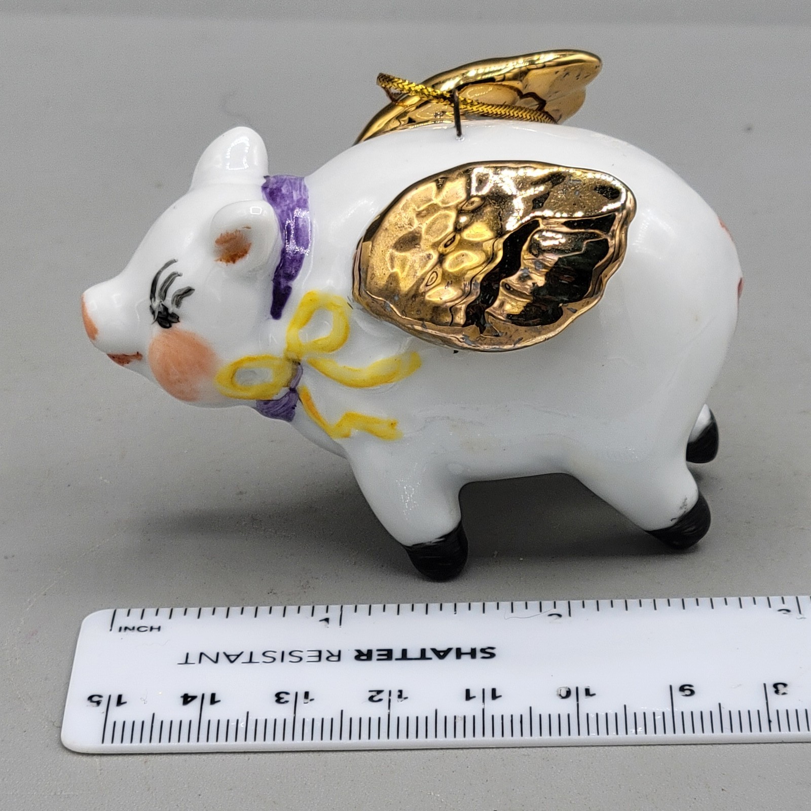 Vintage Porcelain When Pigs Fly Christmas Ornament Artist Signed Limited 2 of 3