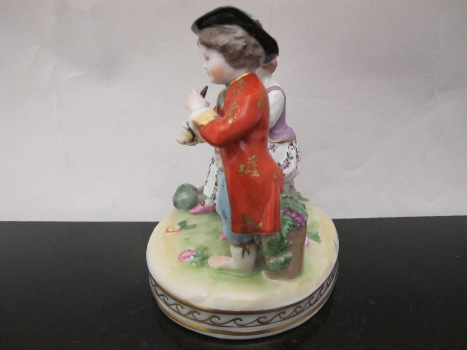 DRESDEN German Young COUPLE Boy with FLUTE & Girl with Goat Porcelain Figurine