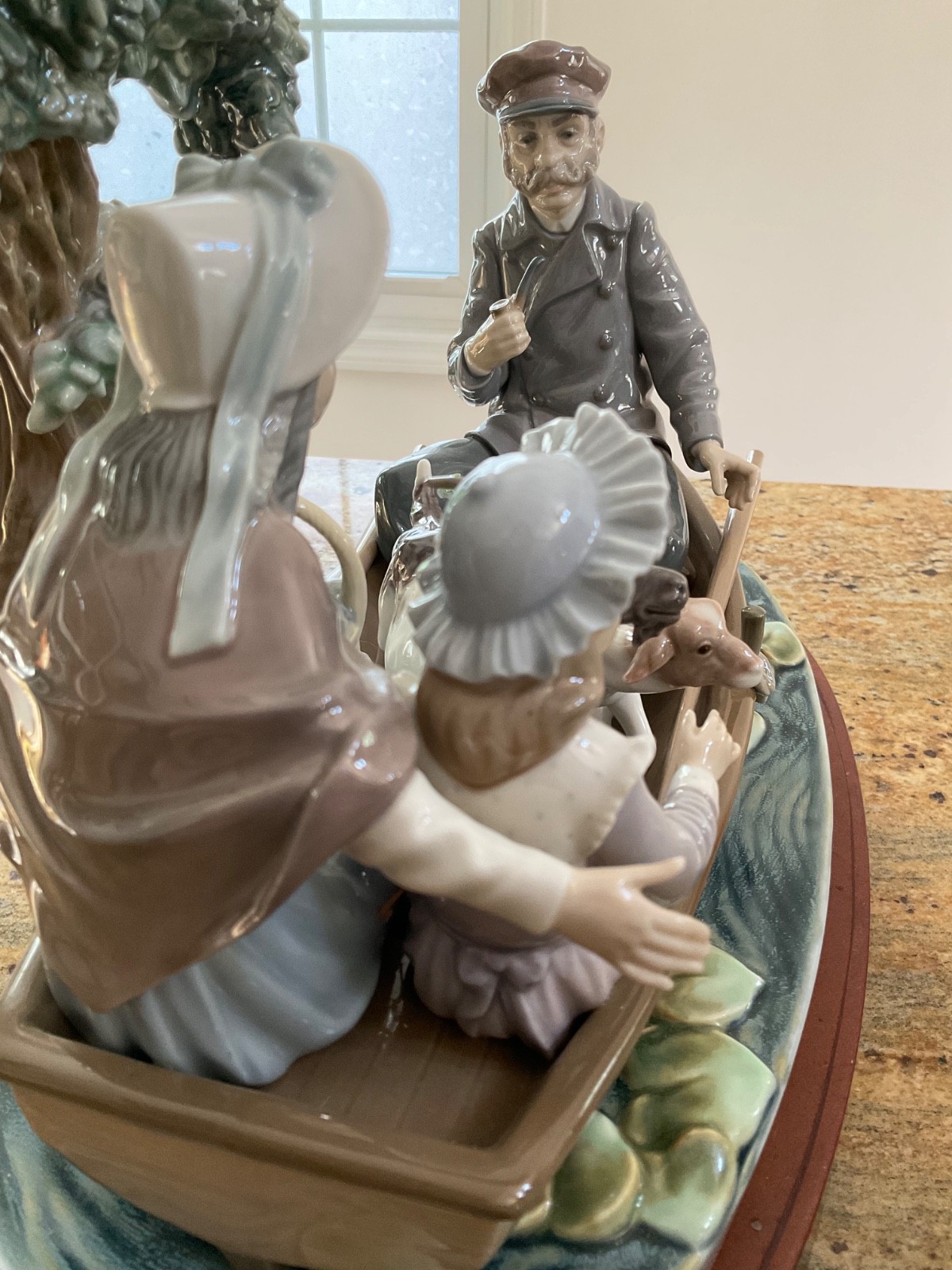 Retired Lladro Porcelain Figurine “On the Lake” #5216, Man, Family, Goats Boat