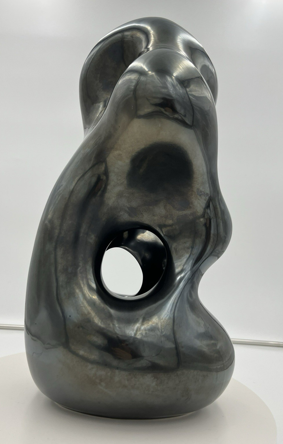 Vohann Amorphic Ceramic Sculpture Black with Metallic Luster Abstract MCM Style