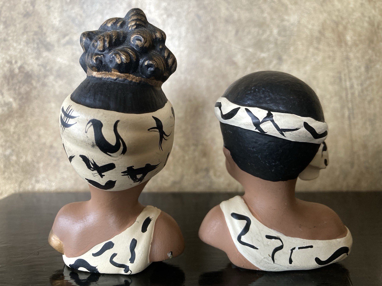 Signed Hand Painted African American Girl Busts Cute Boho Decor Collectible Art