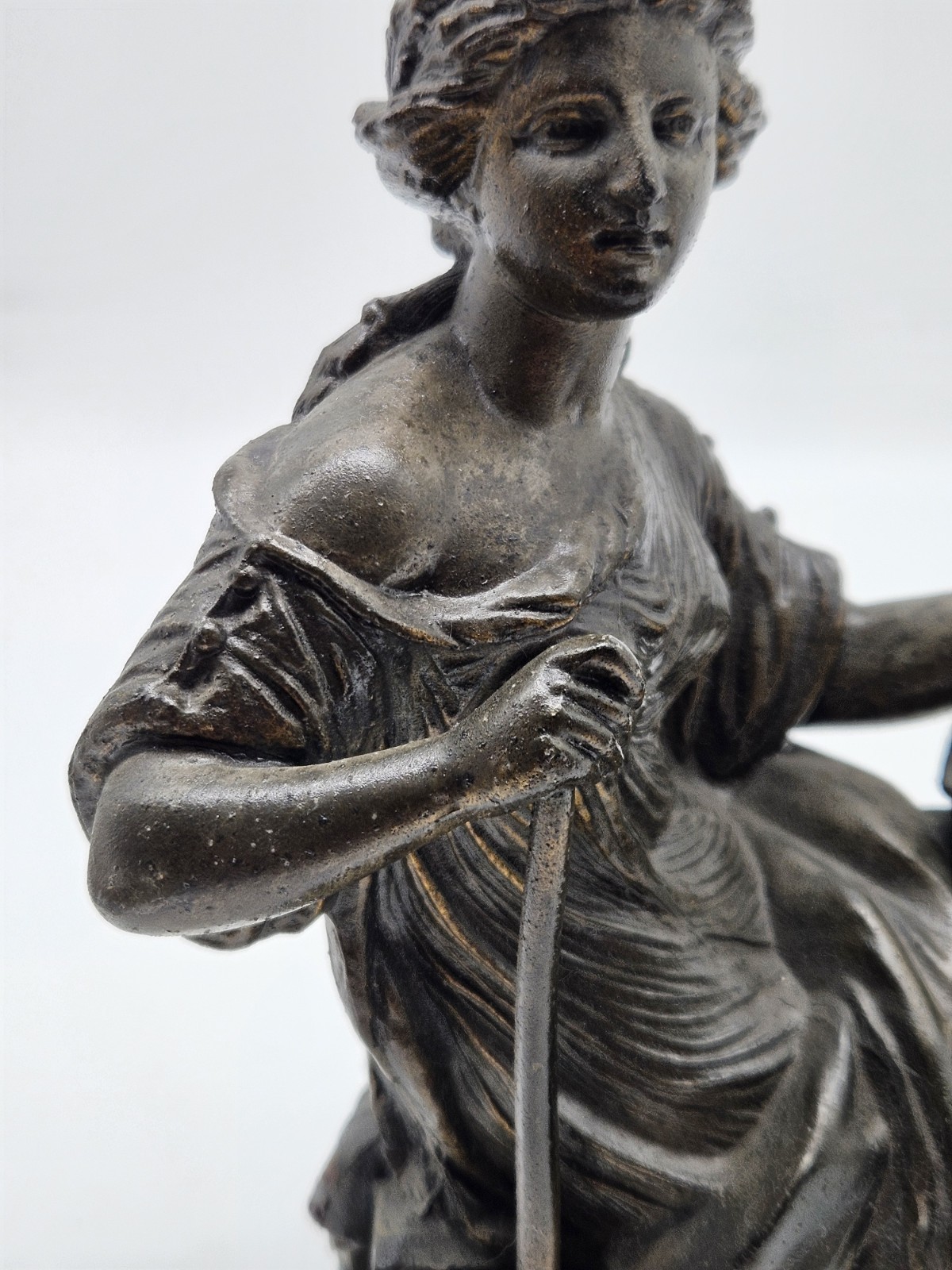 Cast Metal Mantle Clock Topper Statue Figurine Lady Greek Roman Seated Style Vtg