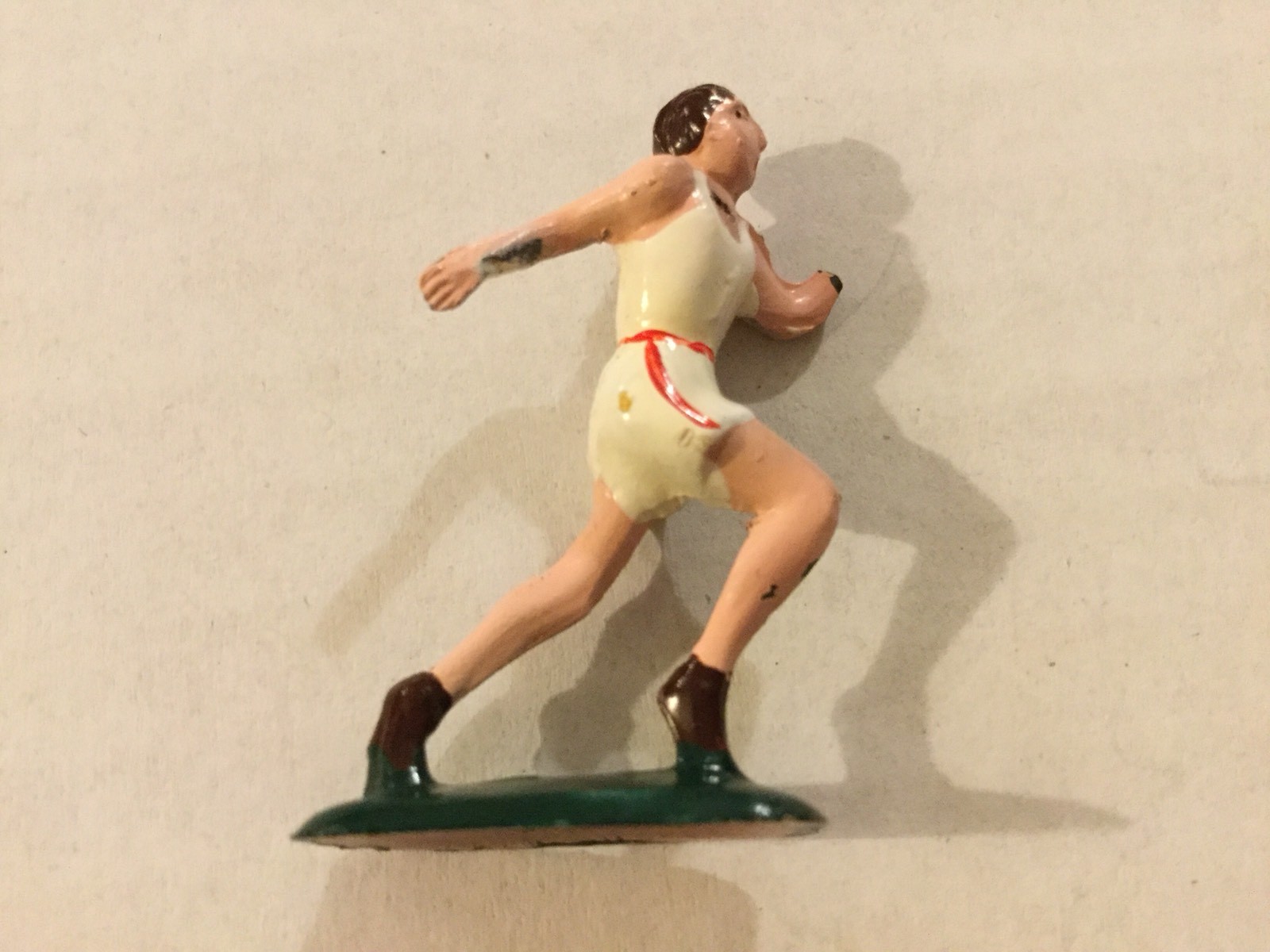Vintage Unbranded Painted Metal Track Athlete Running Man Figure, Made In Japan