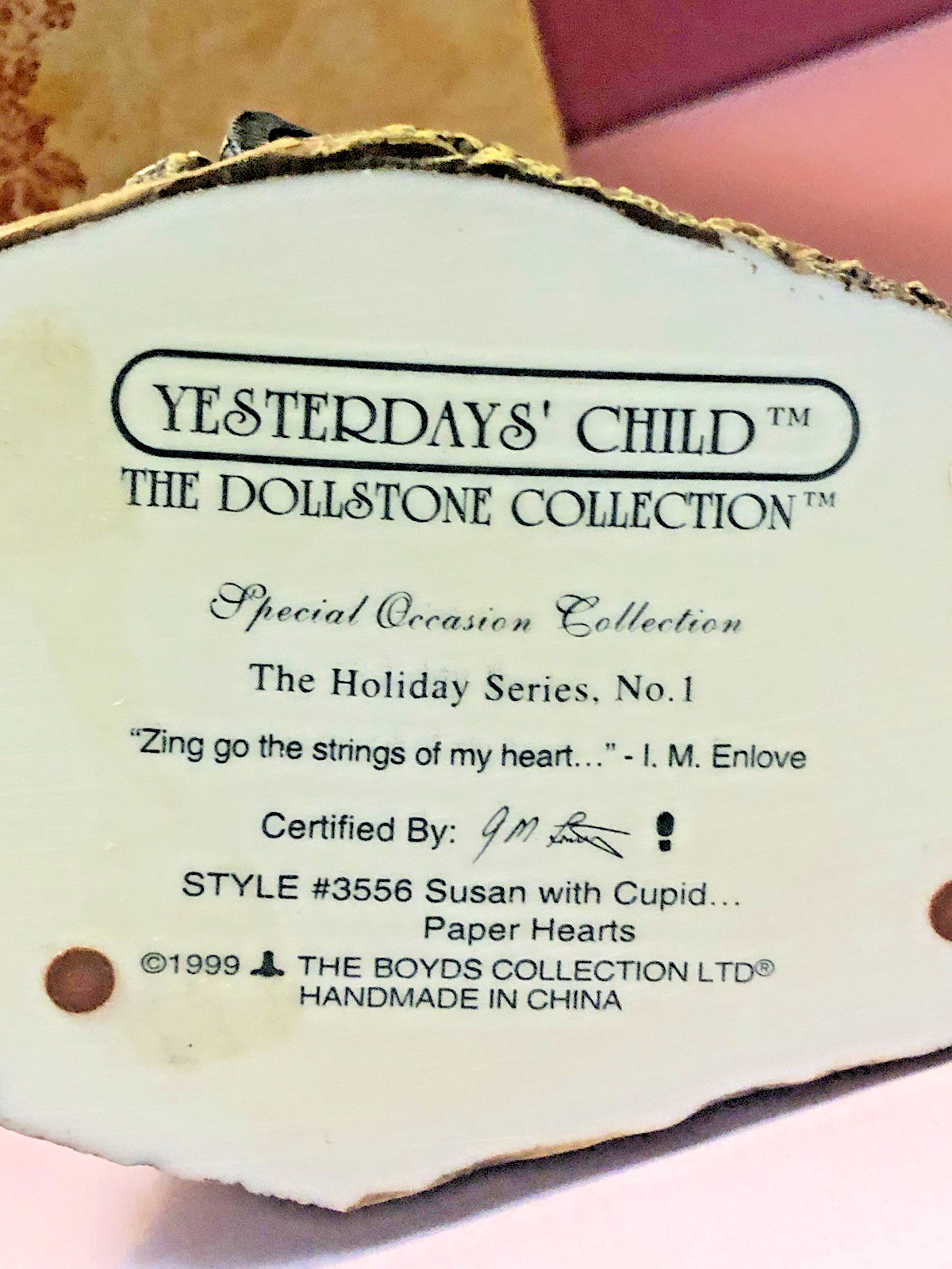 Yesterdays Child PAPER HEARTS Susan Figurine Boyds Dollstone Collection 3556 Box