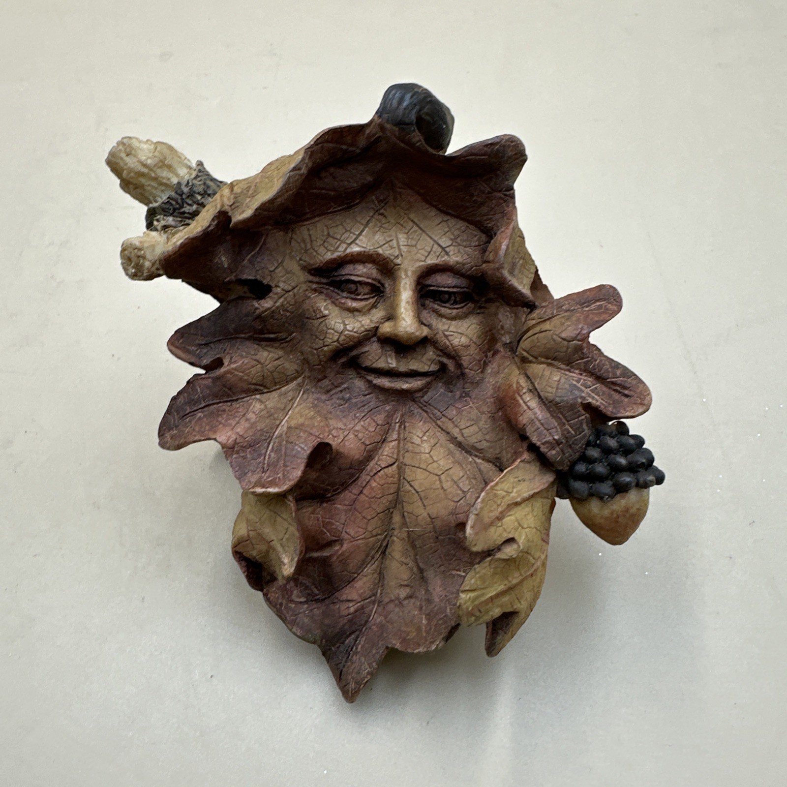 #N54- Leaf face figurine with acorns & berries, autumn woodland decor