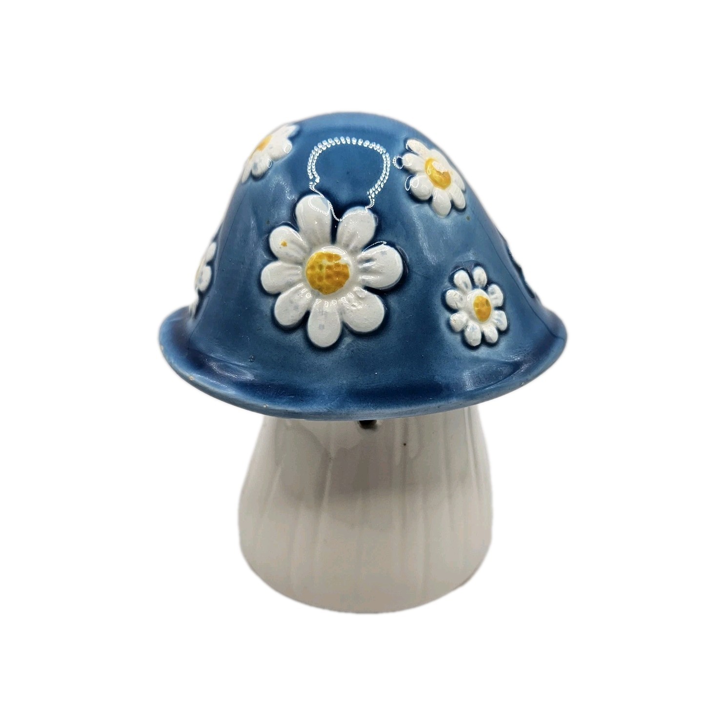 Ceramic Mushroom Blue Top With White Daisies Holes On Stem Salt Shaker?