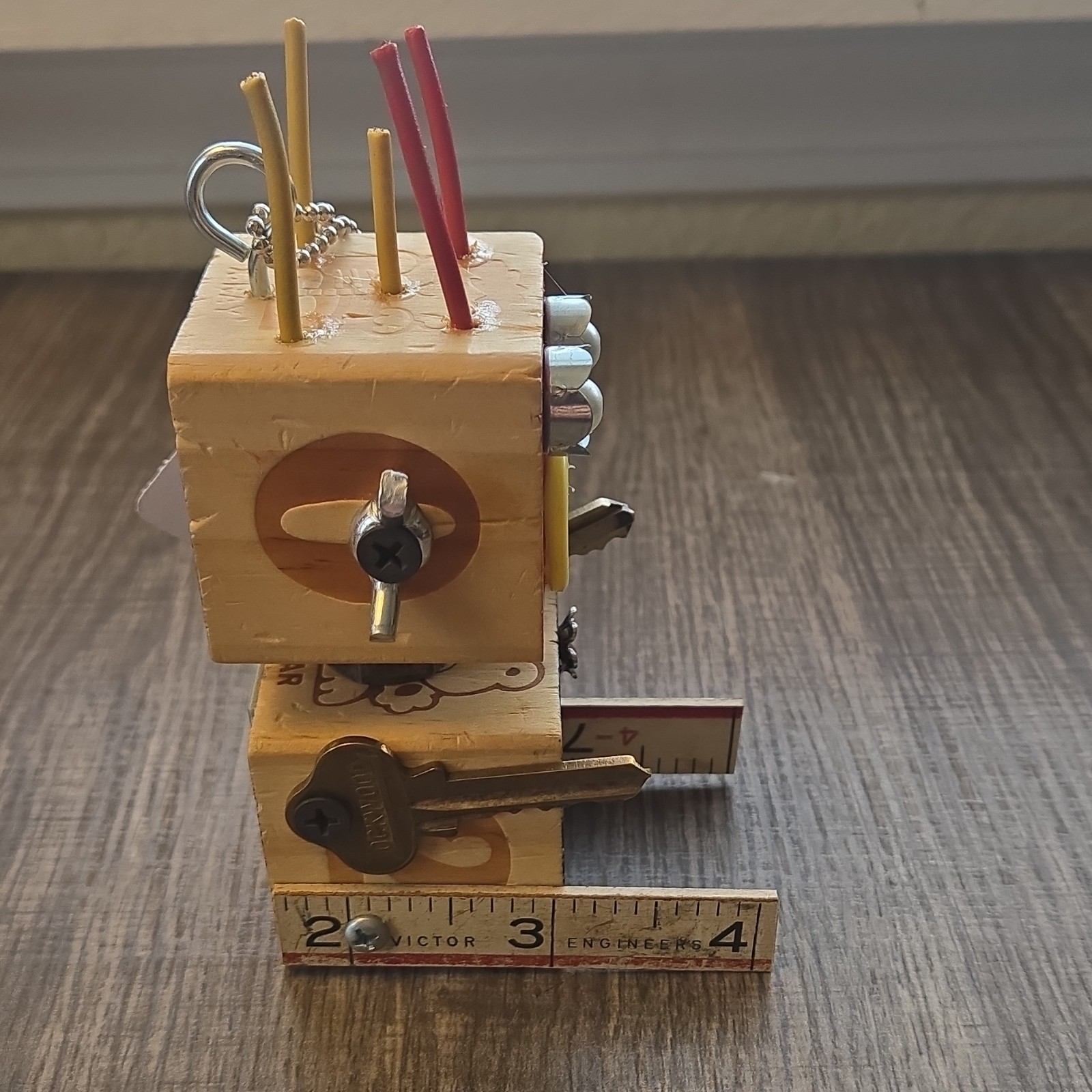 It’s A-Bot Time Robot Sculpture Multicolor Wood Metal Plastic Handmade Modern