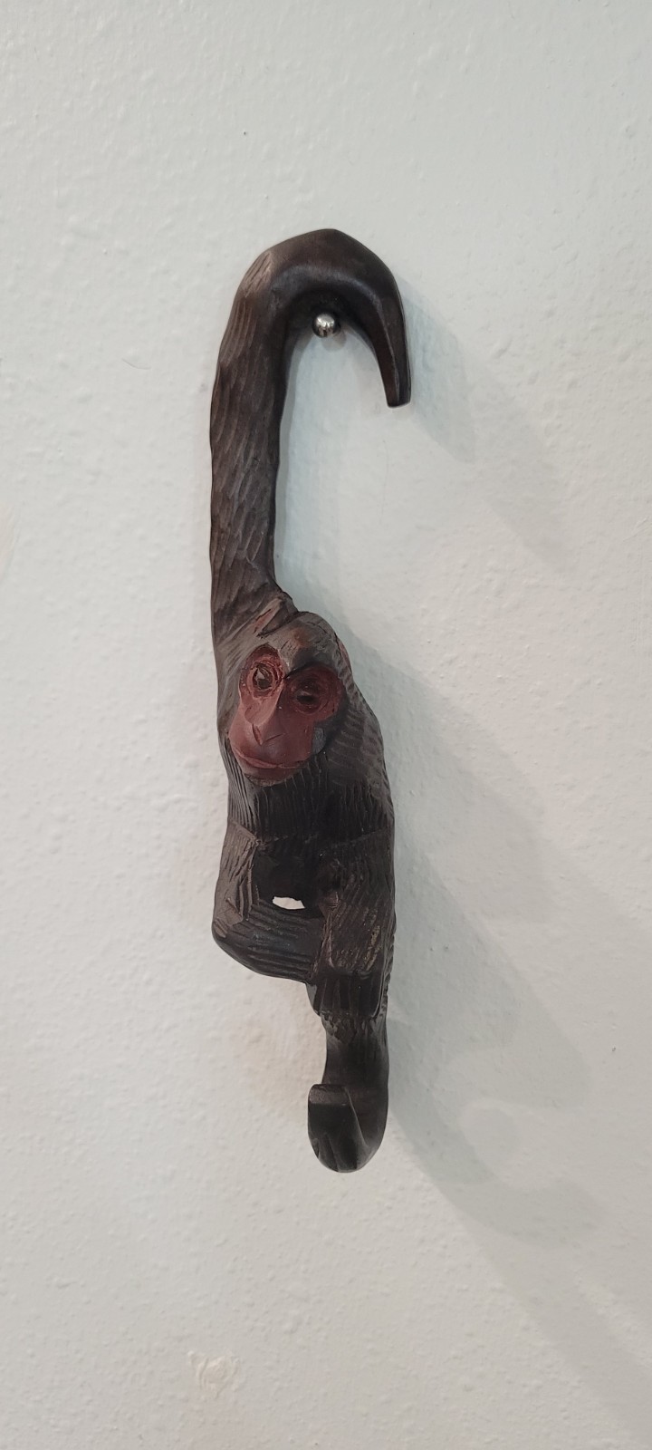VTG Hand Carved Wood Hanging Monkey Hook Folk Art Figurine Hanger 8″ GVC