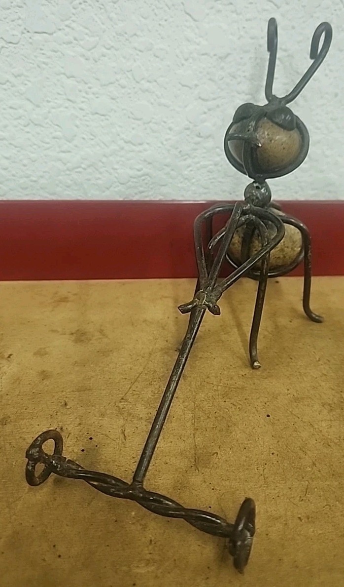 Vintage Metal Gardening Mowing Ant Stone Art Sculpture Unique