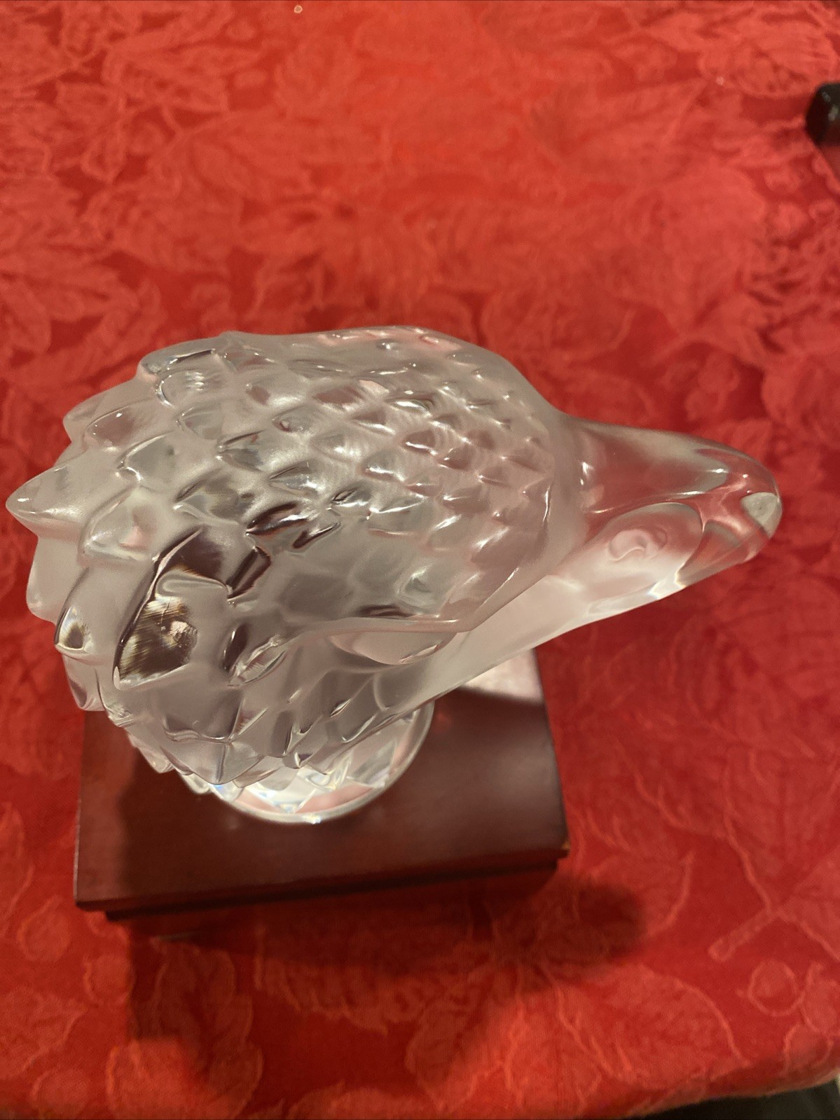 R Lalique France-Tête d’Aigle” Crystal Eagles Head Paperweight MCM Signed