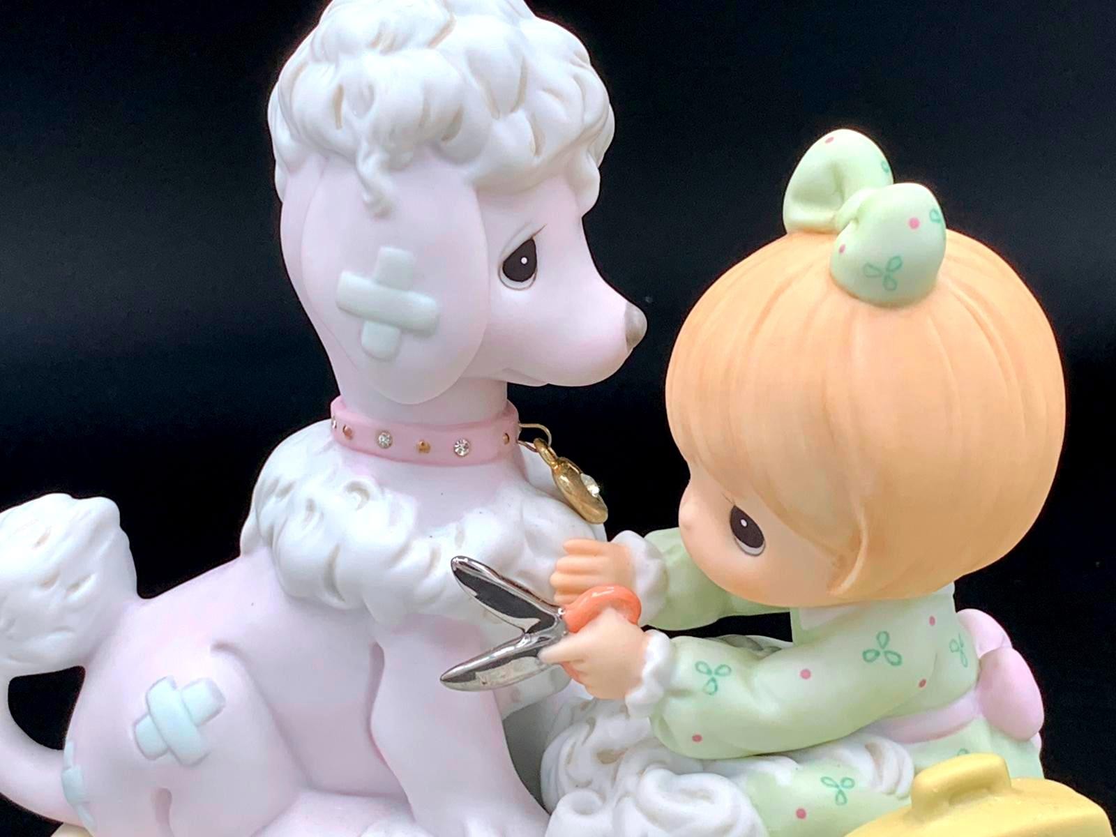 Precious Moments Girl Grooming Poodle Dog Figurine “Beauty Kit” Pastel Porcelain