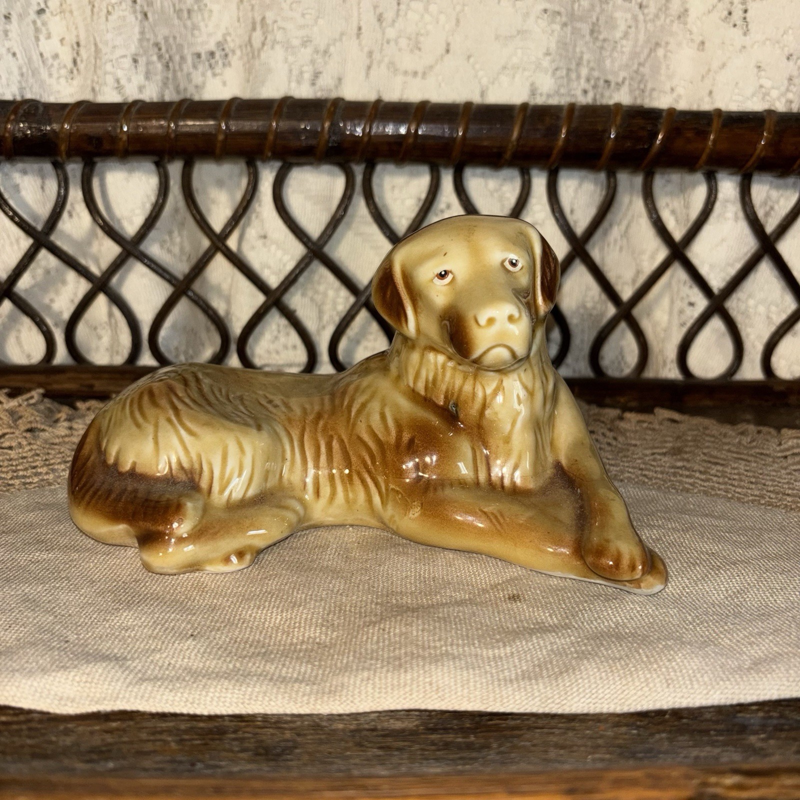 Vintage Ceramic Yellow Labrador Dog Figurine, Made In Brazil
