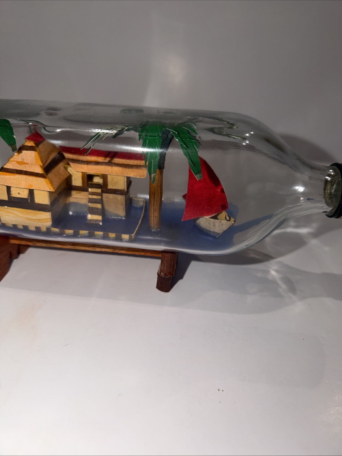 Vintage MCM Philippines Folk Art Village Diorama In A Bottle Tropical Décor