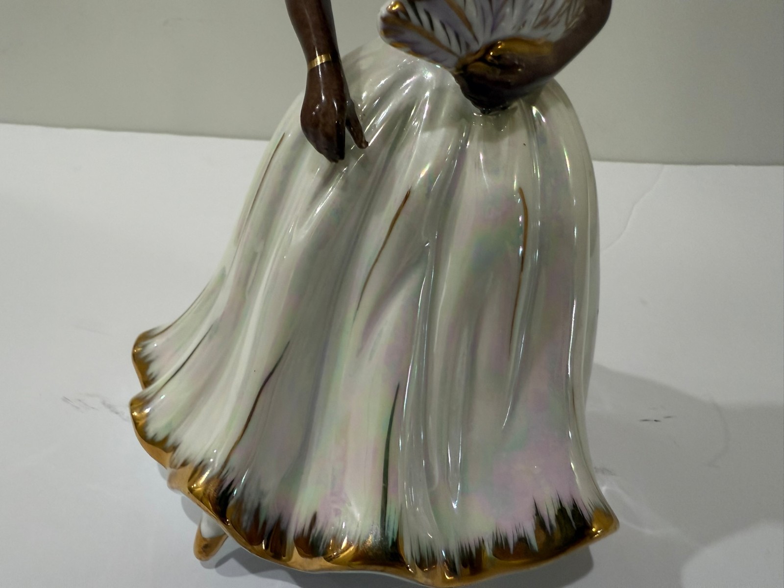 Vintage Porcelain Black Victorian Lady In Dress, Purple & White with Gold Accent