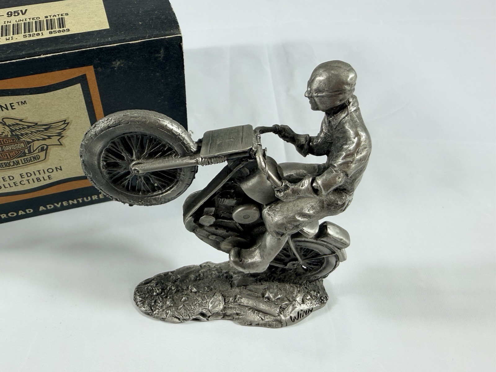 Harley-Davidson Limited Edition Pewter Motorcycle Rider Sculpture by Skip Winn