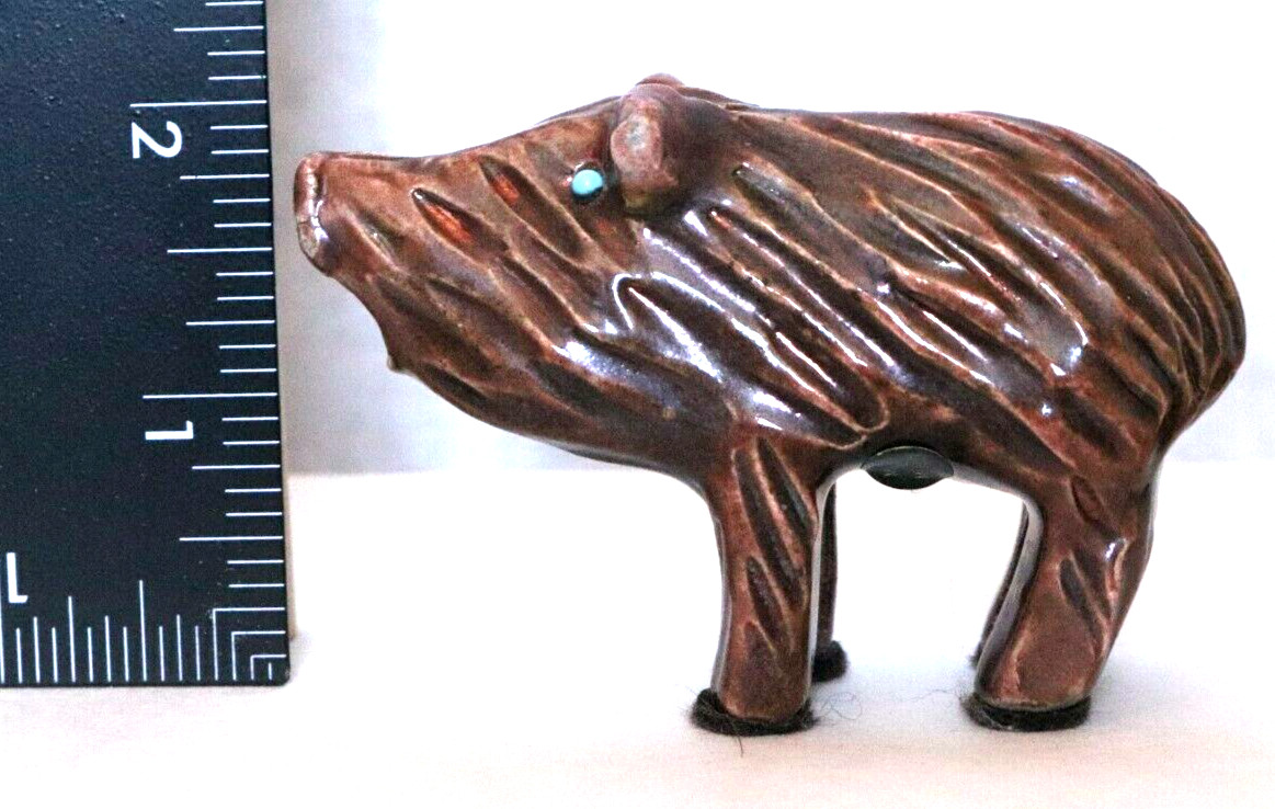 Miniature Ceramic Wild Boar Figurine Beautiful Brown Glazed Surface 2″H x 3″ L