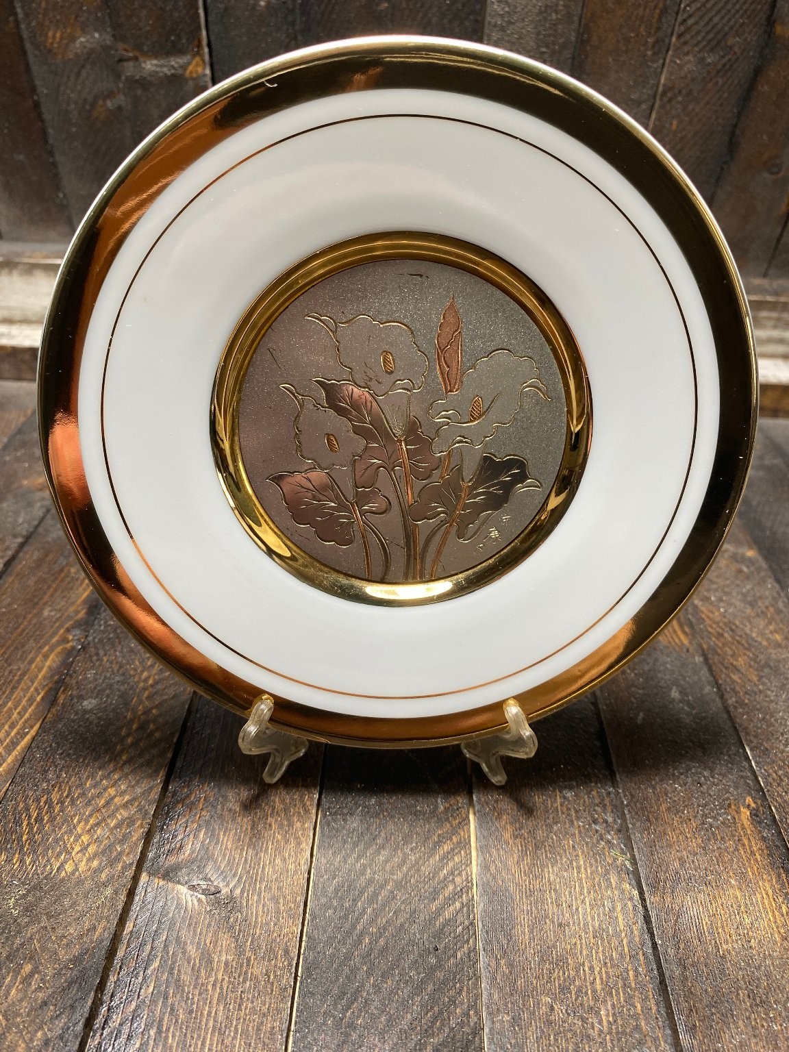 The Art of Chokin Collector Plate Floral Calla Lily 24K Gold Edged 6in