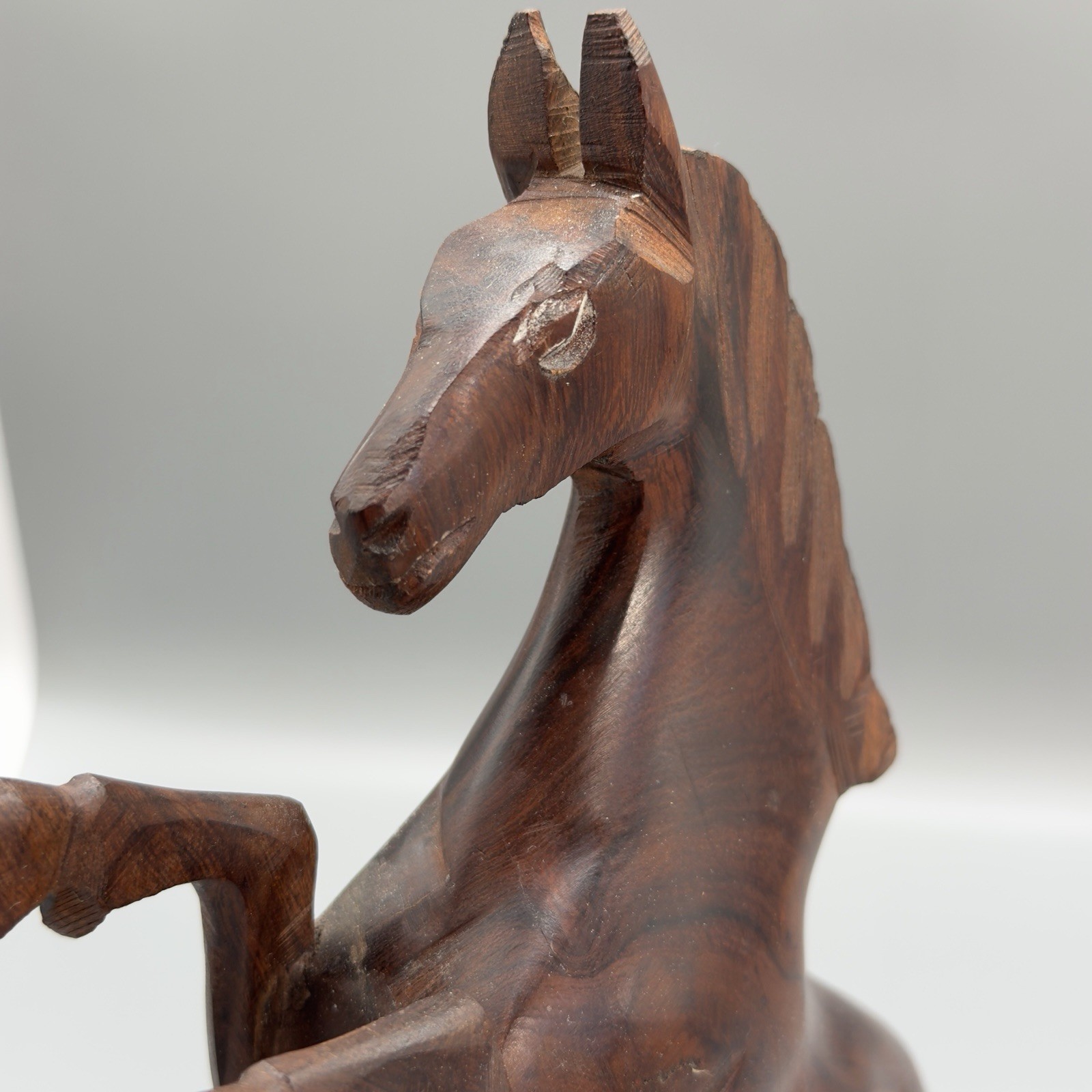 VTG Hand Carved Wood Rearing Horse Figurine 11.5” Heavy Folk Art Sculpture