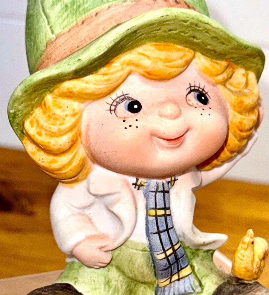 Vintage 1970s ARDCO Ceramic Boy Figurine Green Hat Taiwan