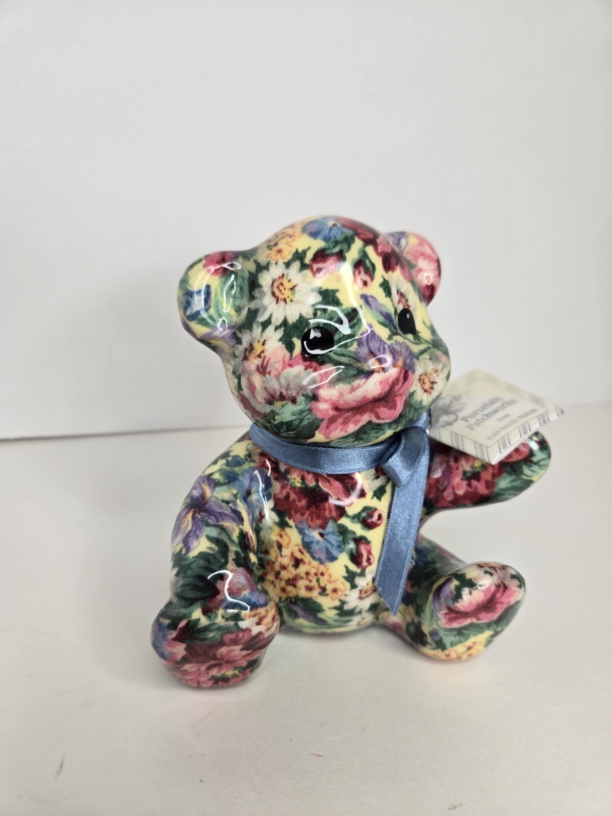 Vintage Porcelain Patchworks Bear Floral Print Fabric Joan Baker Designs