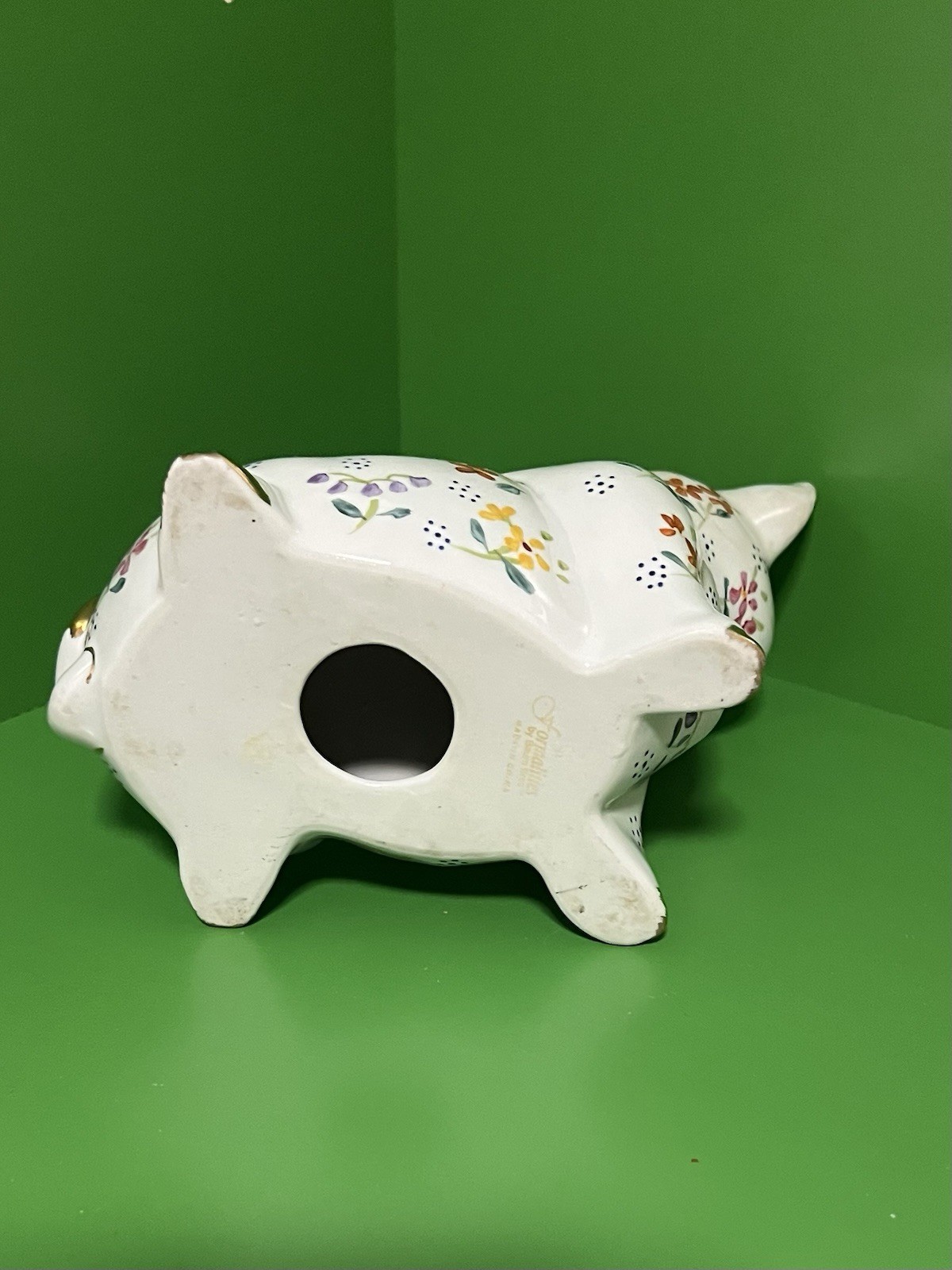 Baum Bros Ceramic Pig Figurine with Gold Accents HandPainted 6 1/4” Art Vintage
