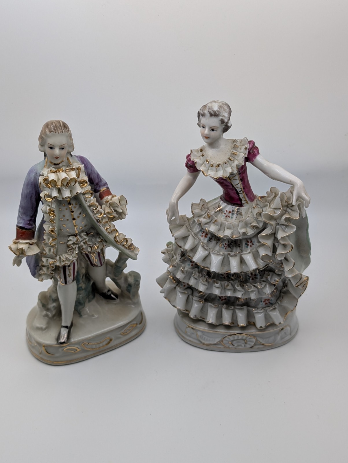 Vintage Porcelain Figurine Pair Courting Couple Rococo Style Gold Gilt