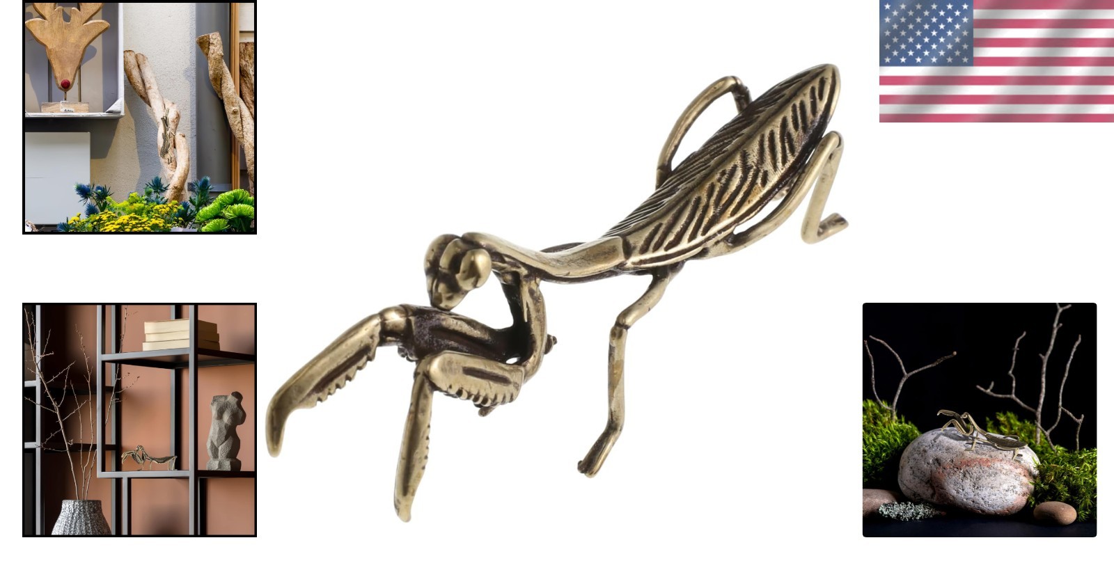 Intricate 2.83″ Golden Mantis Figurine – Perfect for Indoor & Outdoor Decor
