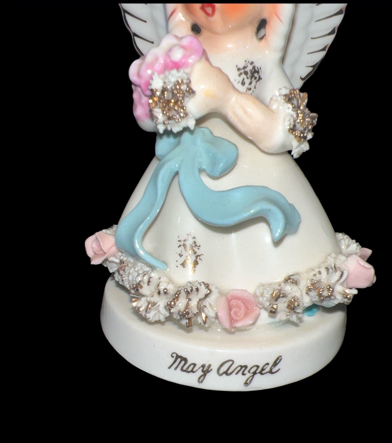 Vintage 1950’s Napco May Birthday Angel Figurine Spaghetti Trim A405N