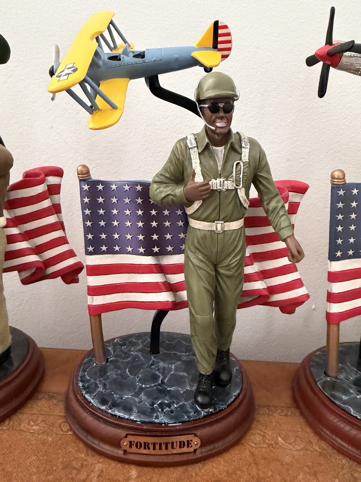 Lot Of 5 Defenders of Freedom Hand-Painted Tuskegee Airmen Sculpture Collection.