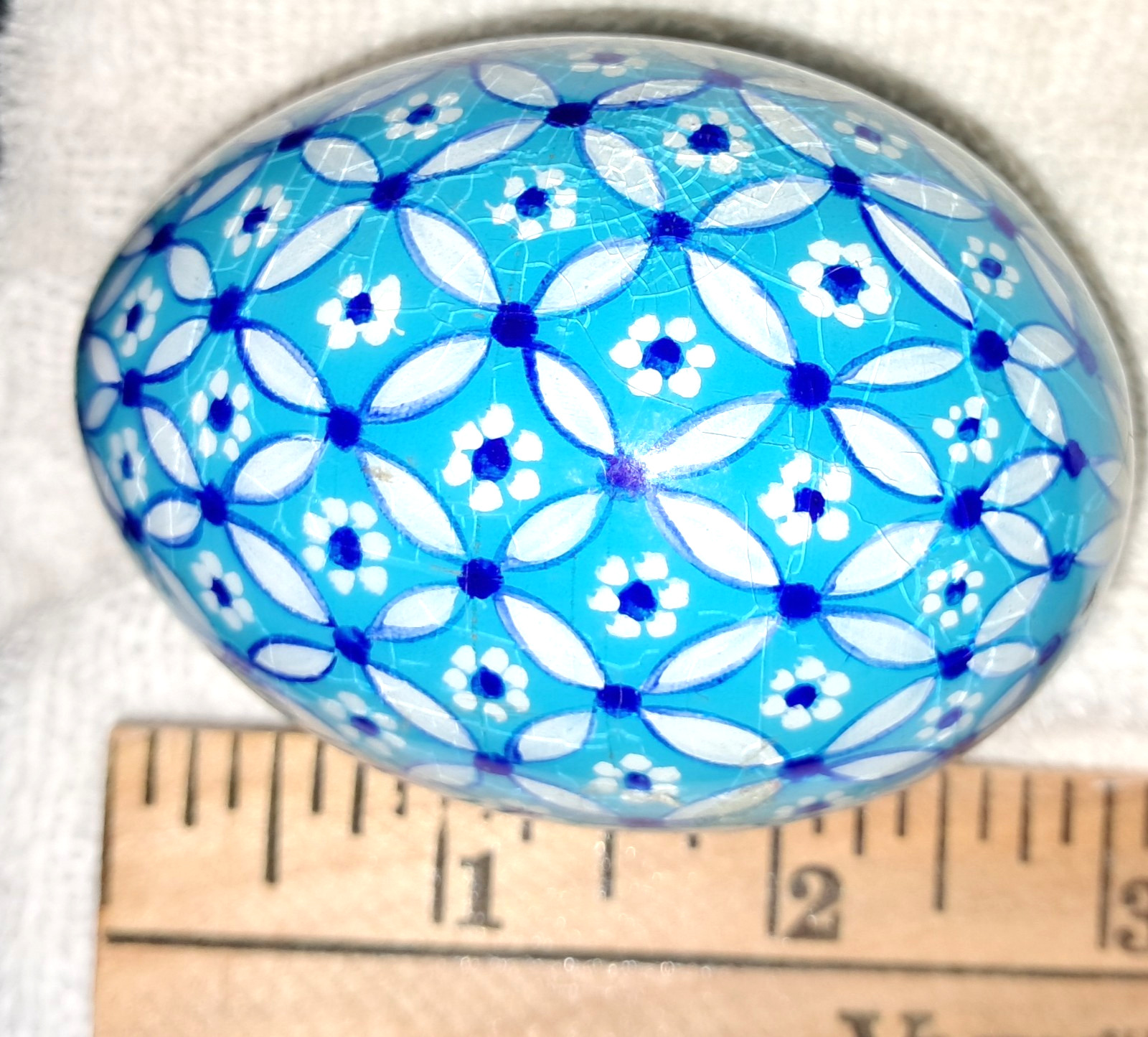 Vintage Ukrainian “Pysanka” Batik Hand Painted Blue and White Egg Gorgeous!