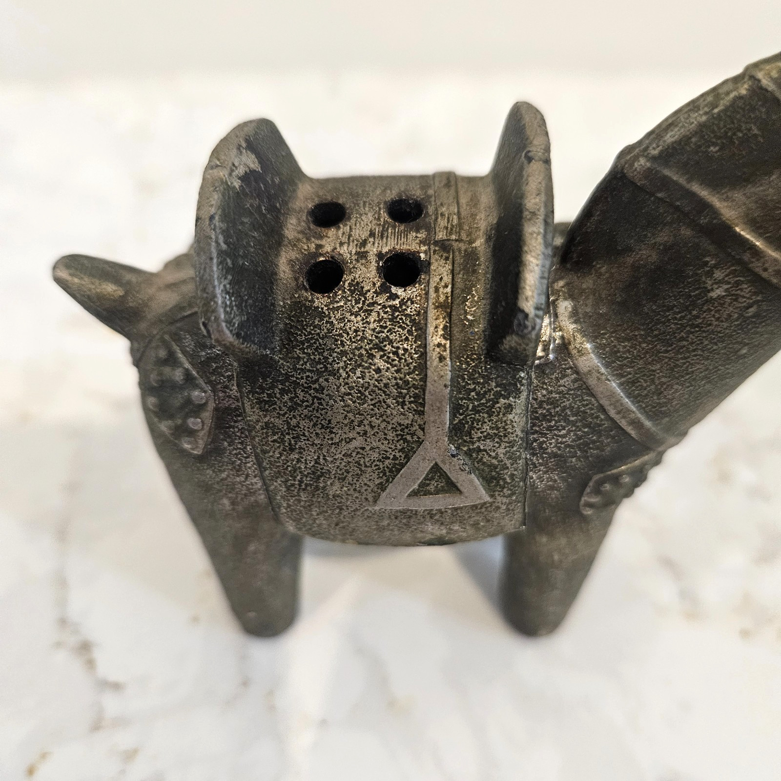 MCM Japanese Cast Metal Horse Toothpick Holder 3.75″ Marked, Removable Saddle