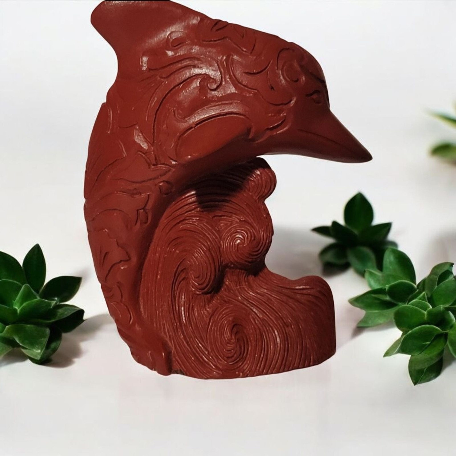 Lenox Red Engraved Dolphin Figurine Polynesian Tribal Hawaiian Ethnic Tattoo