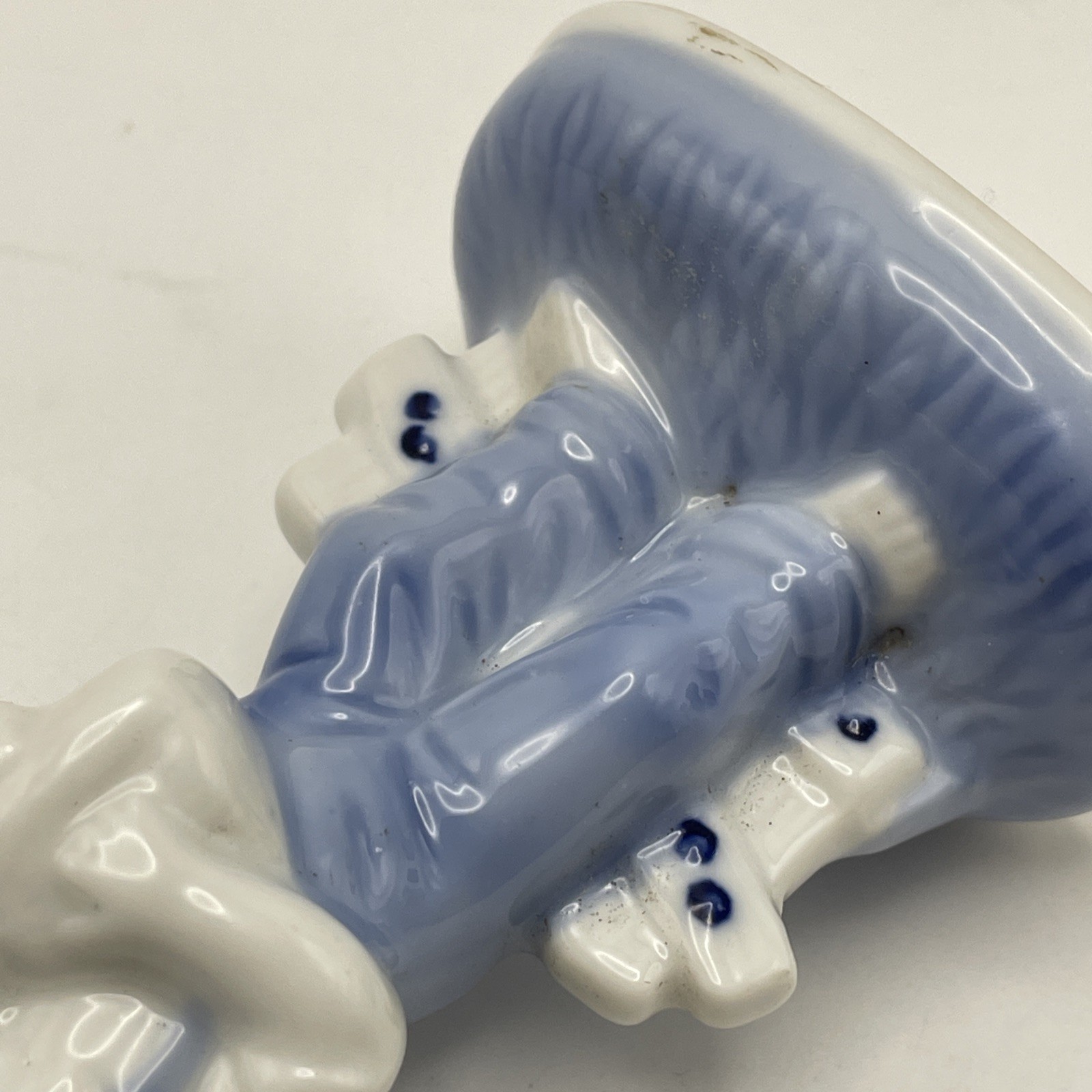 Vintage Ceramic Boy with Puppy Dog Figurine Blue and White Porcelain