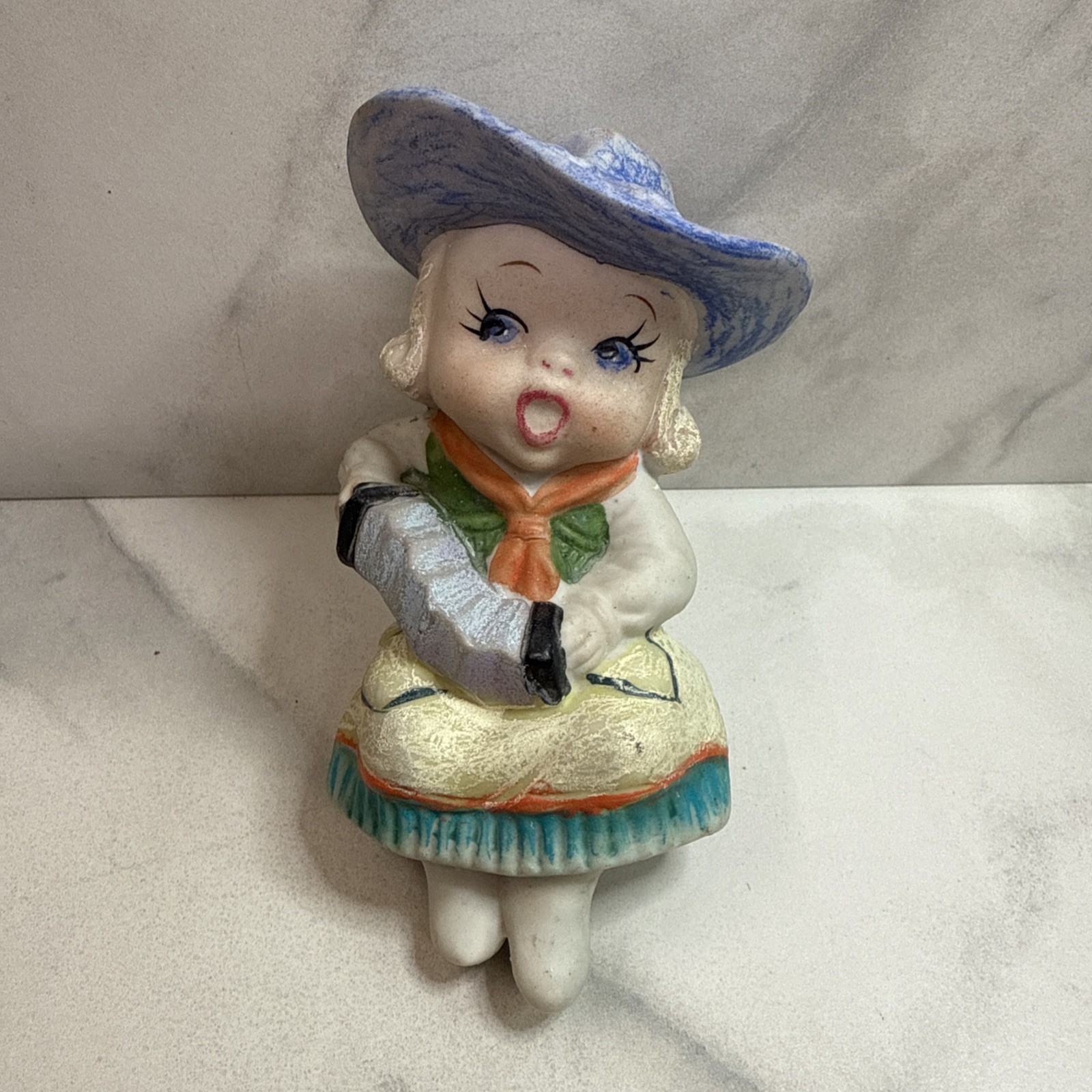 Vtg Singing Cowgirl w/ Accordion Kitchy Western Shelf Sitter Figurine Japan 4.5”