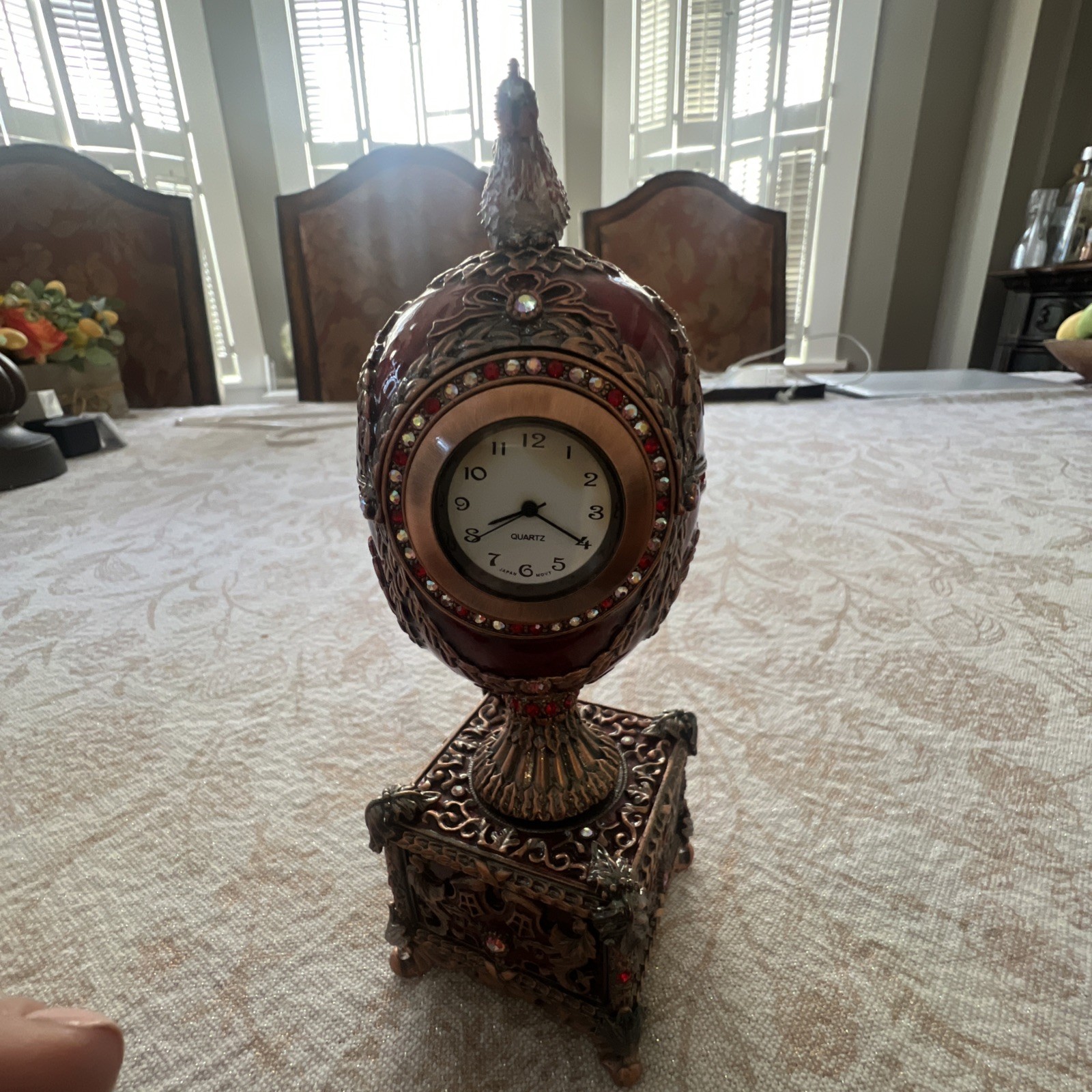 Faberge Egg Replica with Clock. Kelch Chanticleer.Russian Music Box with Rooster