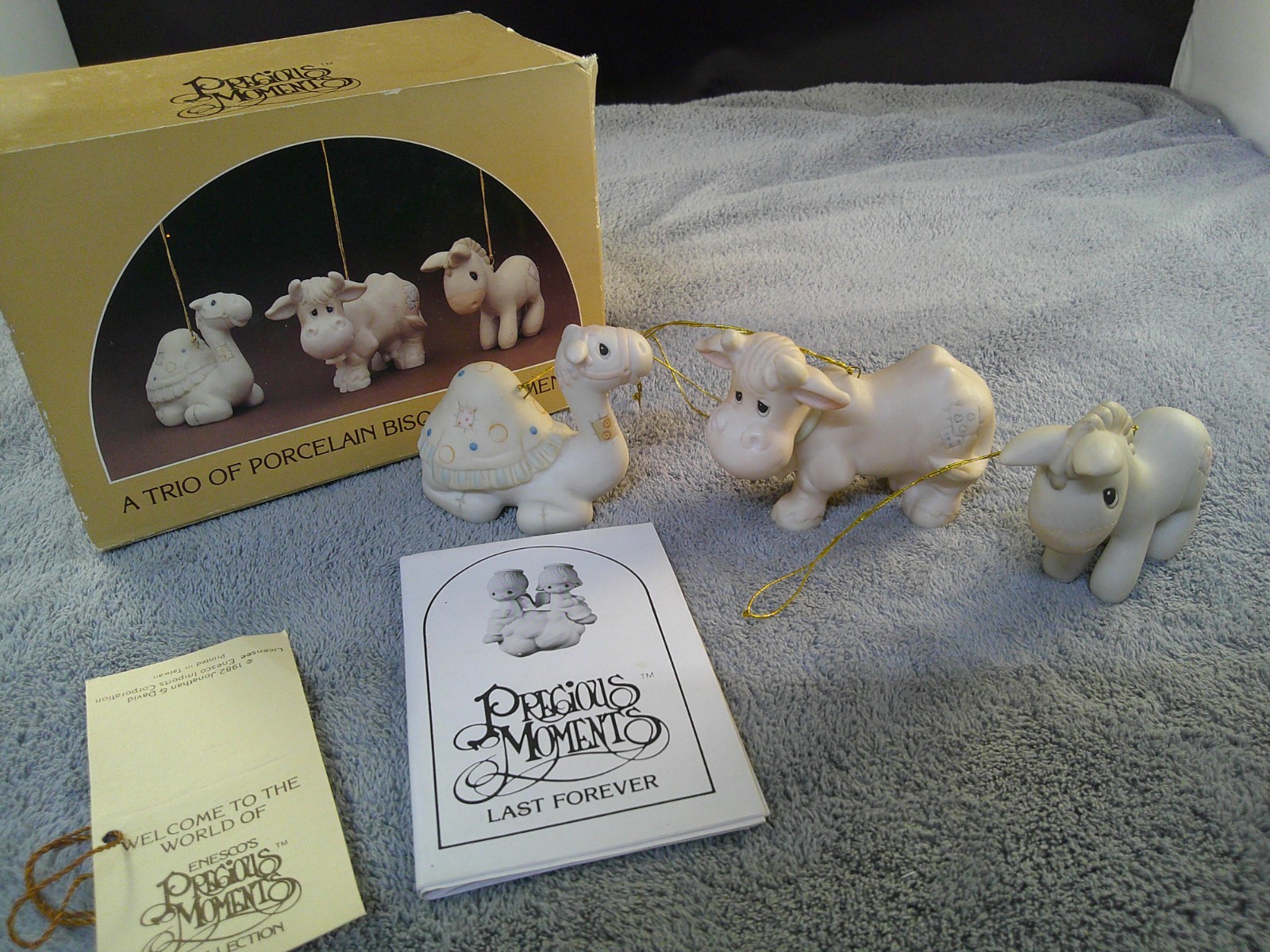 Precious Moments Nativity Animals Ornament Set 1982 Camel Cow Donkey E-2386 Box