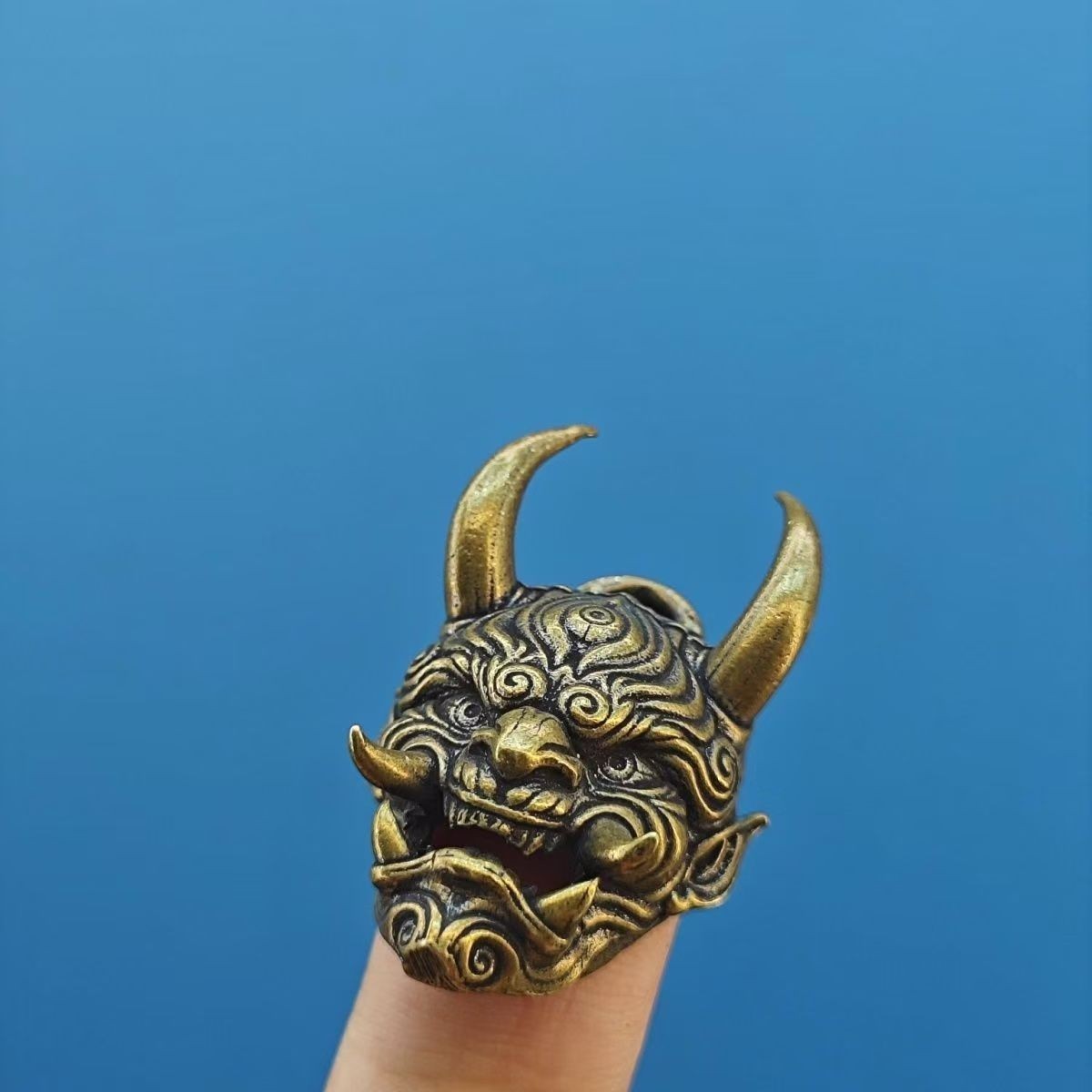 2pcs Brass Japanese Hannya Oni Mask Pendant Keychain Skull Charm Amulet