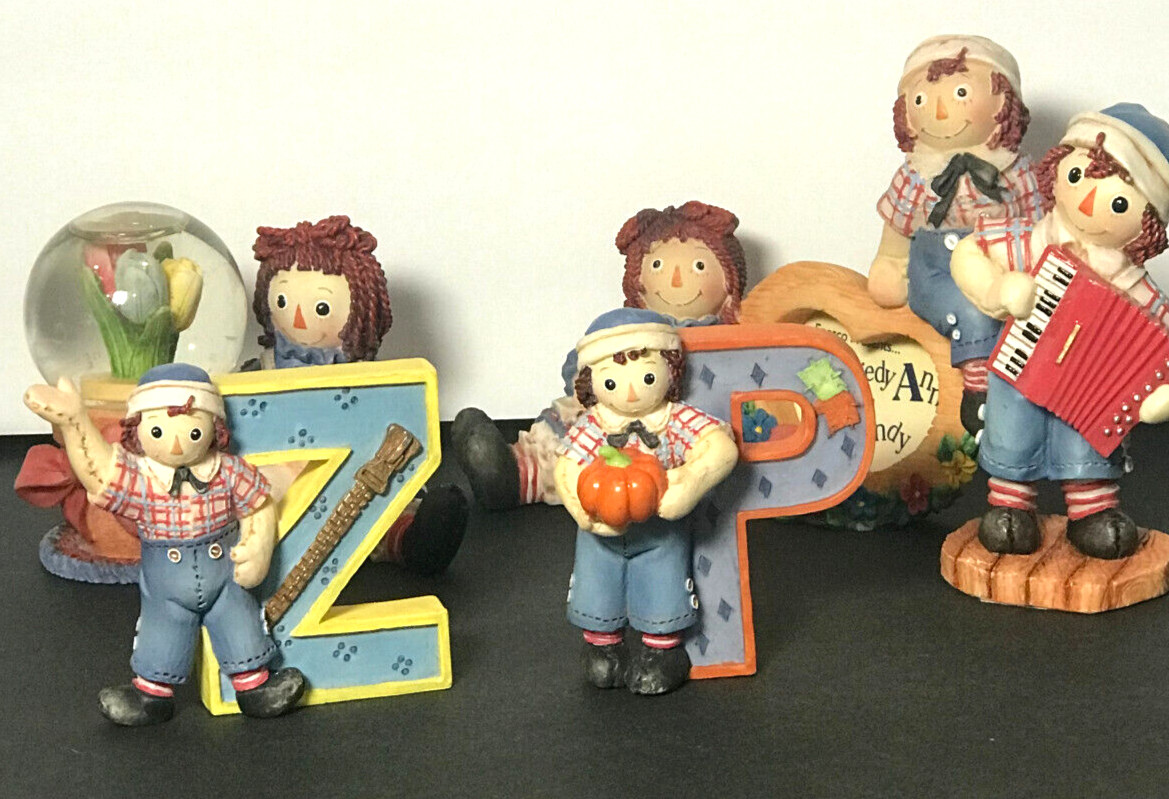 Vintage Raggedy Ann and Andy Figurines & Photo Frame Lot Enesco Simon Schuster
