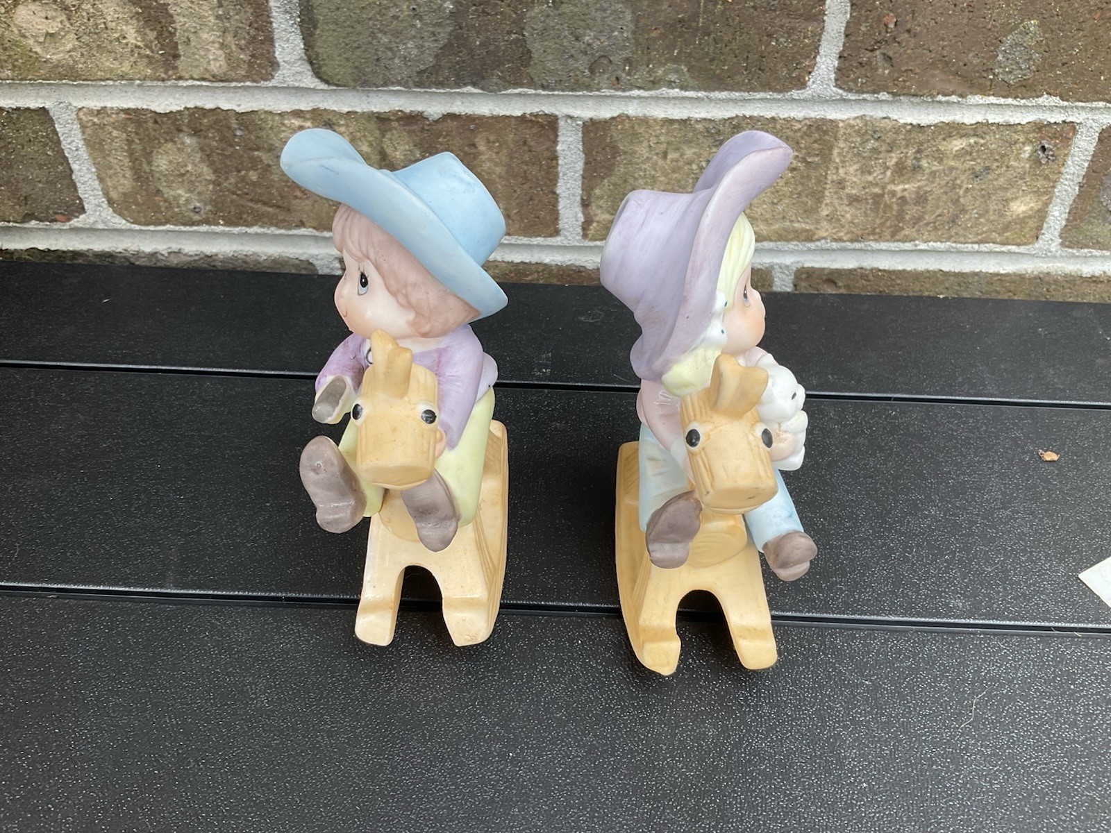 Vintage Homco Cowboy Cowgirl on Rocking Horse Figurines 1417 Foil Label