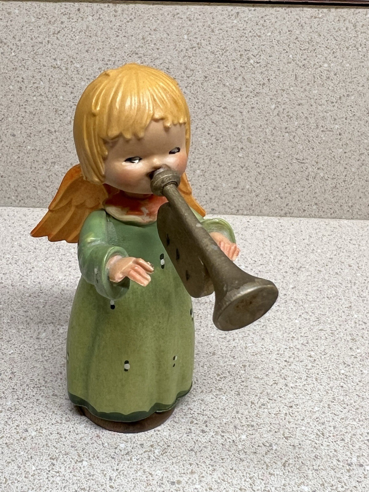 Vintage Anri Toriart Music Angel w/Wings Carved Wood Playing Trumpet