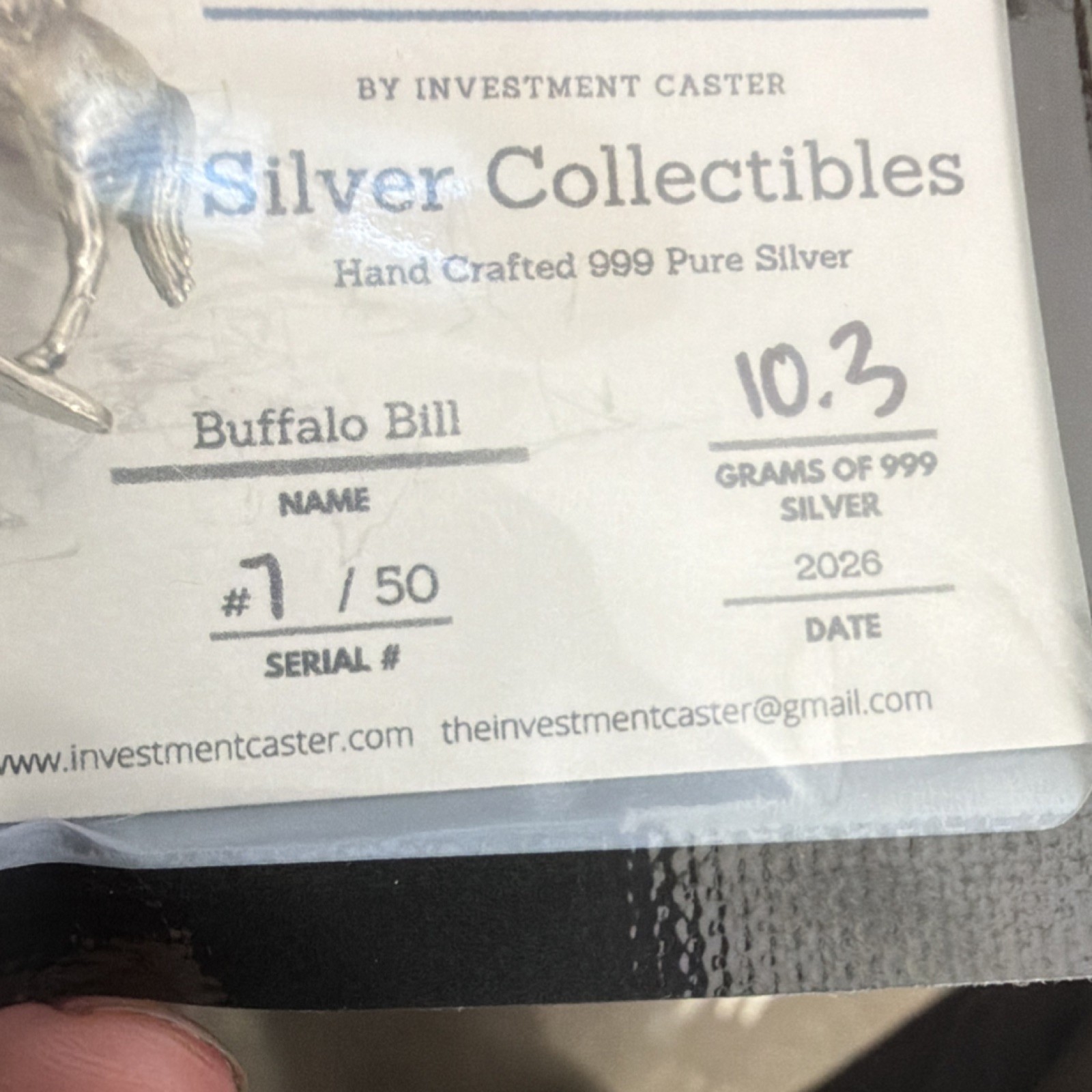 Investment Caster Buffalo Bill Silver Figurine 10.3g Limited Edition 2026