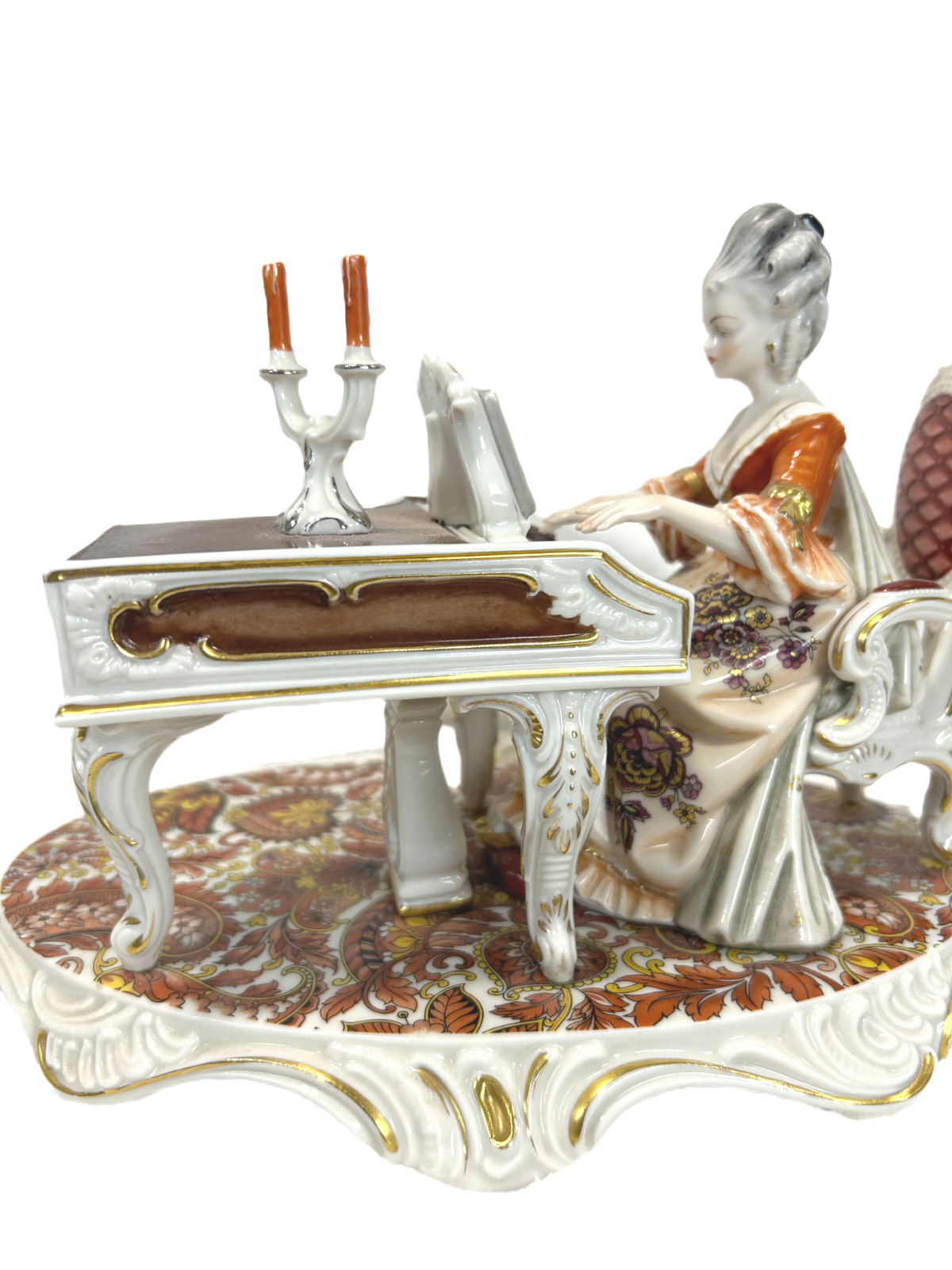 H.H. Kunst Dresden Porcelain Figurine Elegant Court Scene Women Piano Player