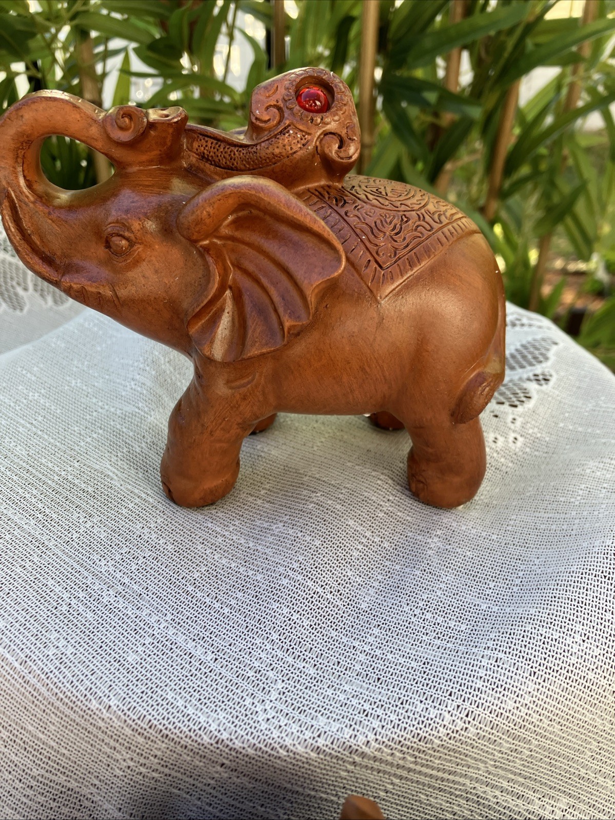 Elephant Sandal Wood Color Home Office Decor Resin Figurine Red Faux Wood Pair