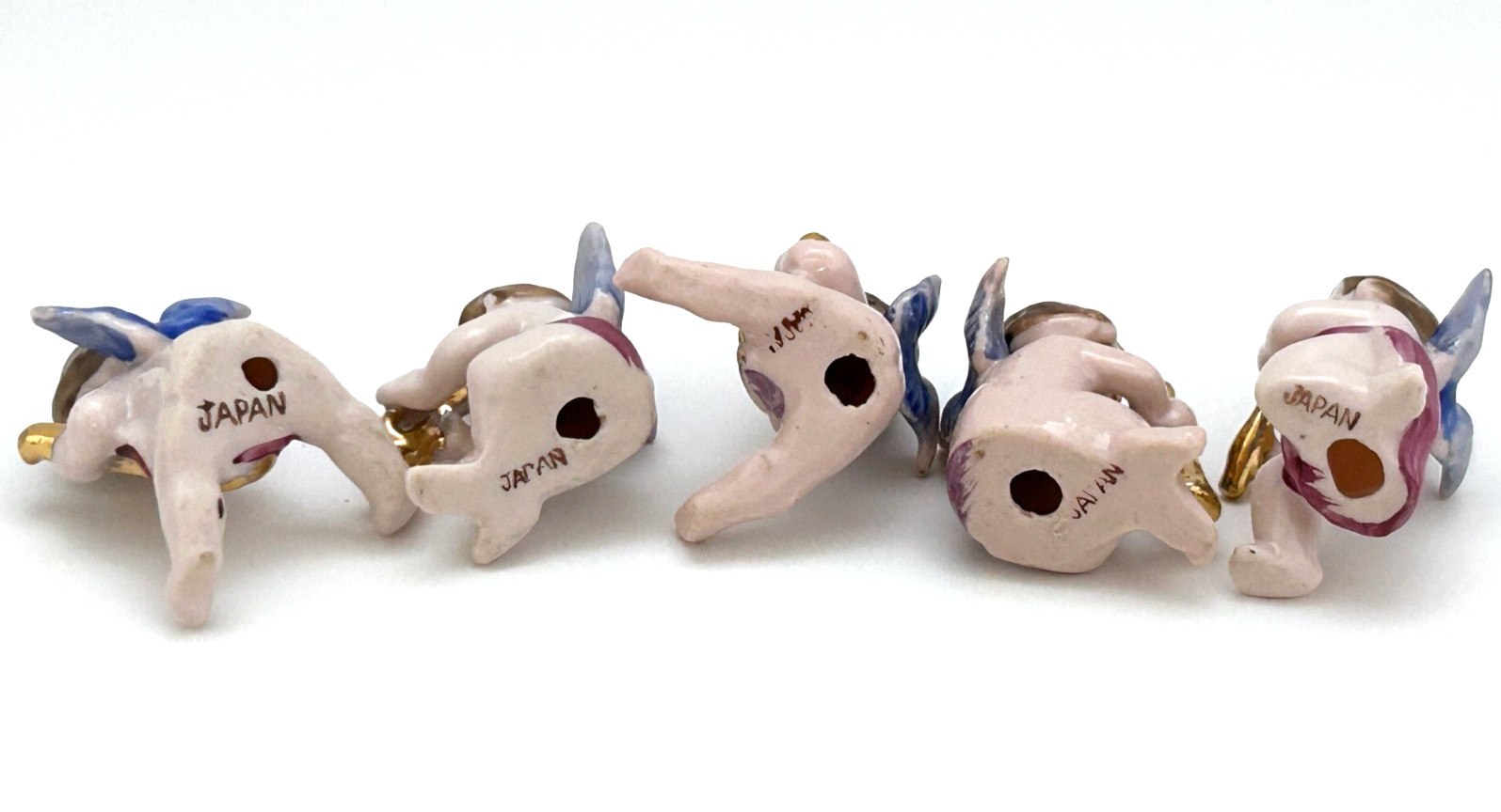 Lot of 9 Vintage Japan Porcelain Band Pink Cherubs Angels Miniature 2″ or Less