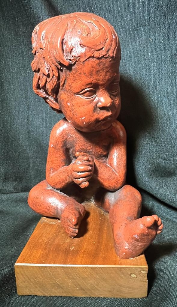 Vintage Austin Productions Child Baby Statue Art Sculpture Wood Base Boy or Girl